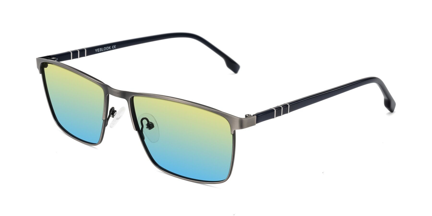 Angle of Sampit in Brushed Silver with Yellow / Blue Gradient Lenses