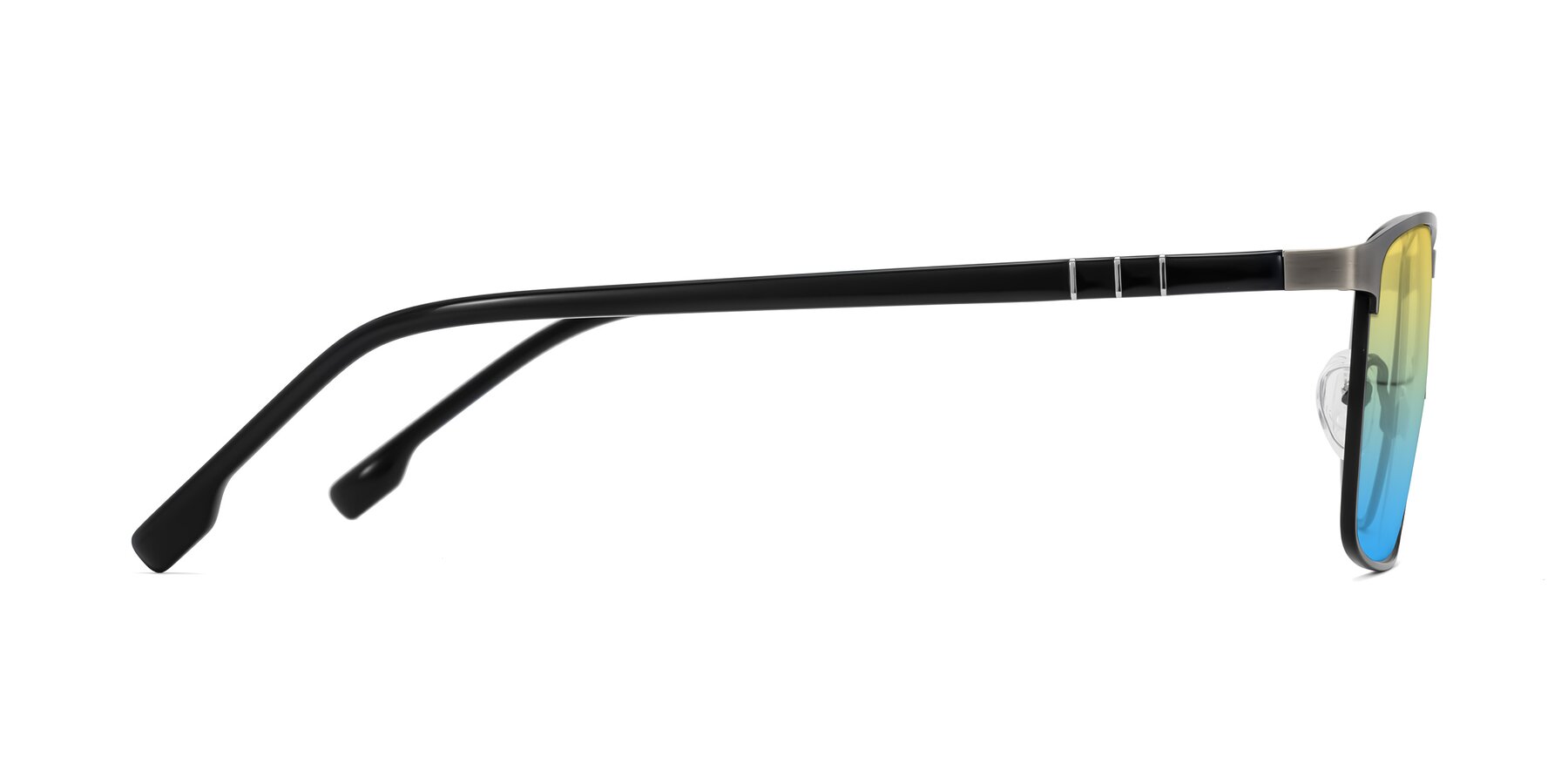 Side of Sampit in Brushed Silver with Yellow / Blue Gradient Lenses