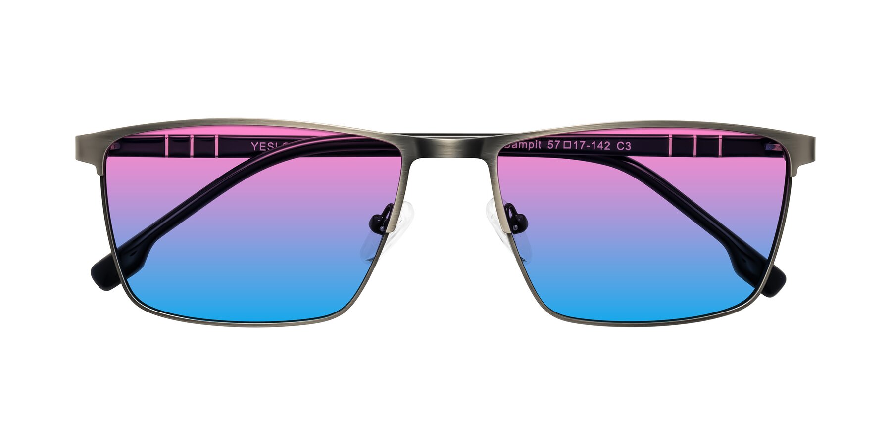 Folded Front of Sampit in Brushed Silver with Pink / Blue Gradient Lenses