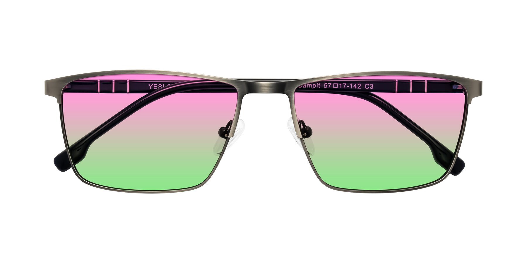 Folded Front of Sampit in Brushed Silver with Pink / Green Gradient Lenses