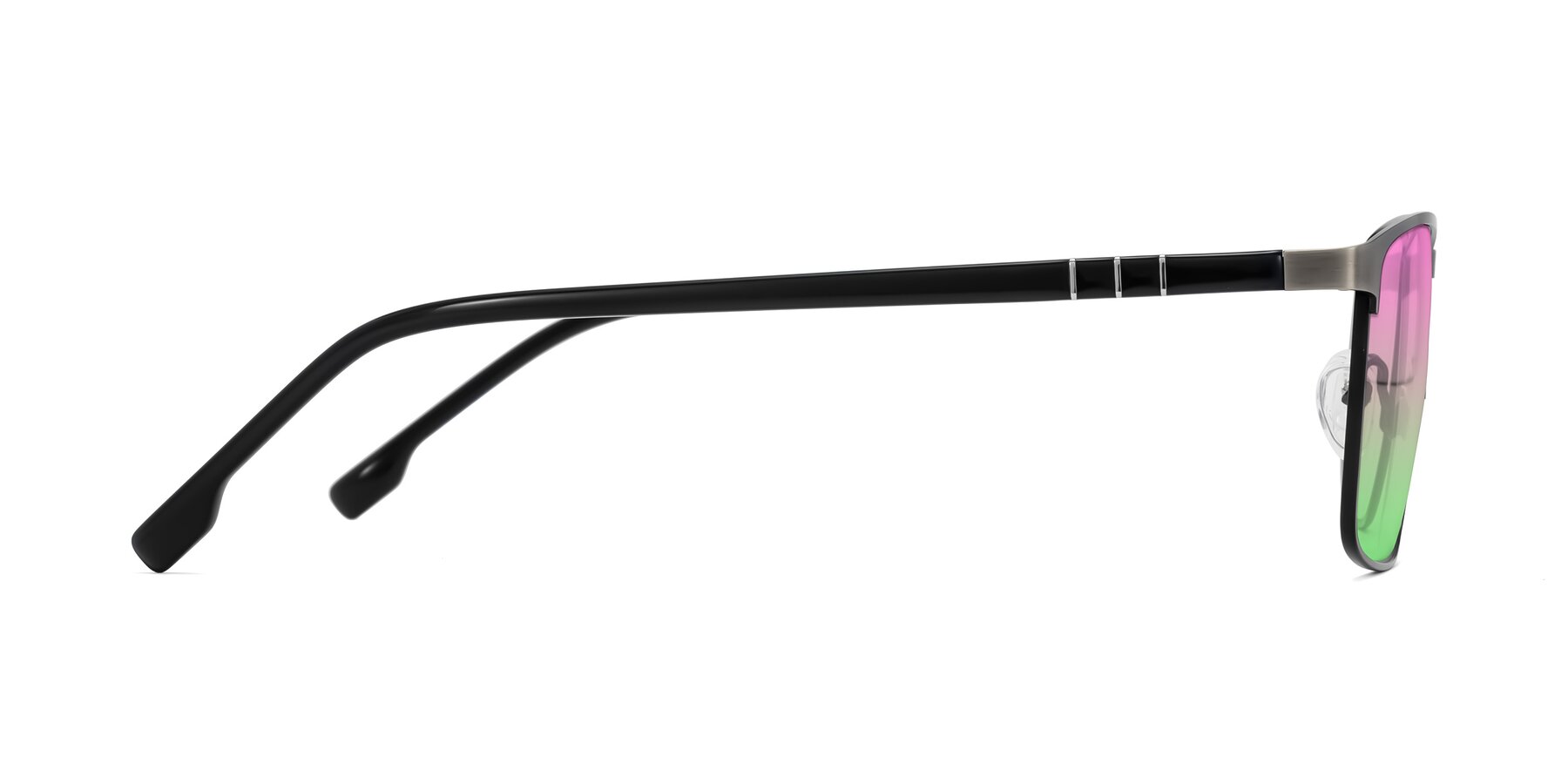 Side of Sampit in Brushed Silver with Pink / Green Gradient Lenses