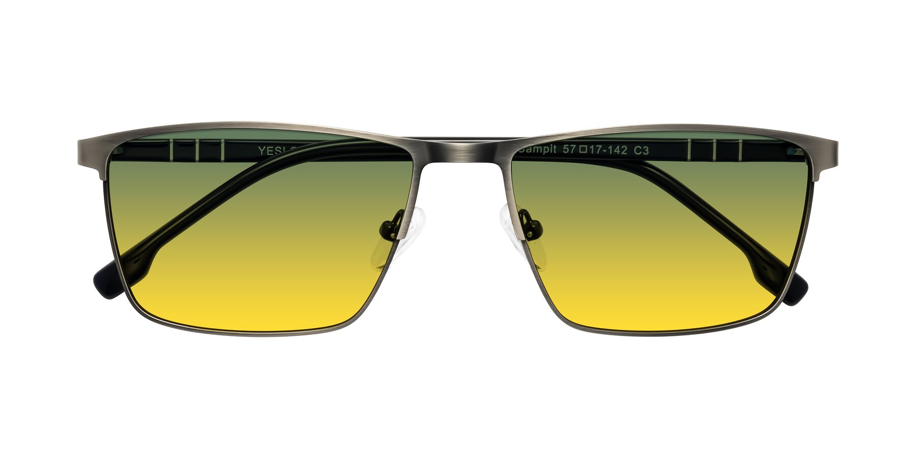 Folded Front of Sampit in Brushed Silver with Green / Yellow Gradient Lenses