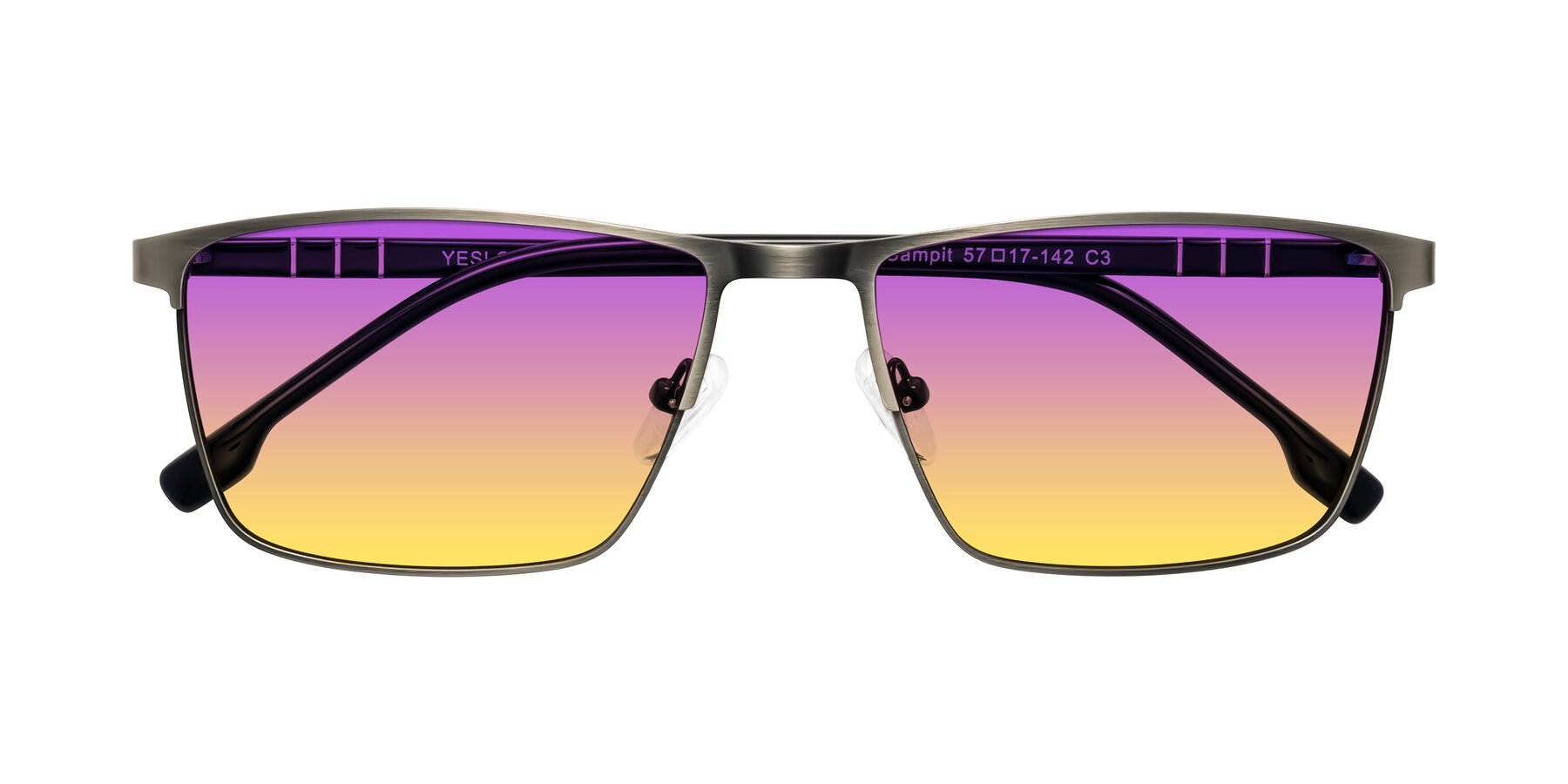Folded Front of Sampit in Brushed Silver with Purple / Yellow Gradient Lenses