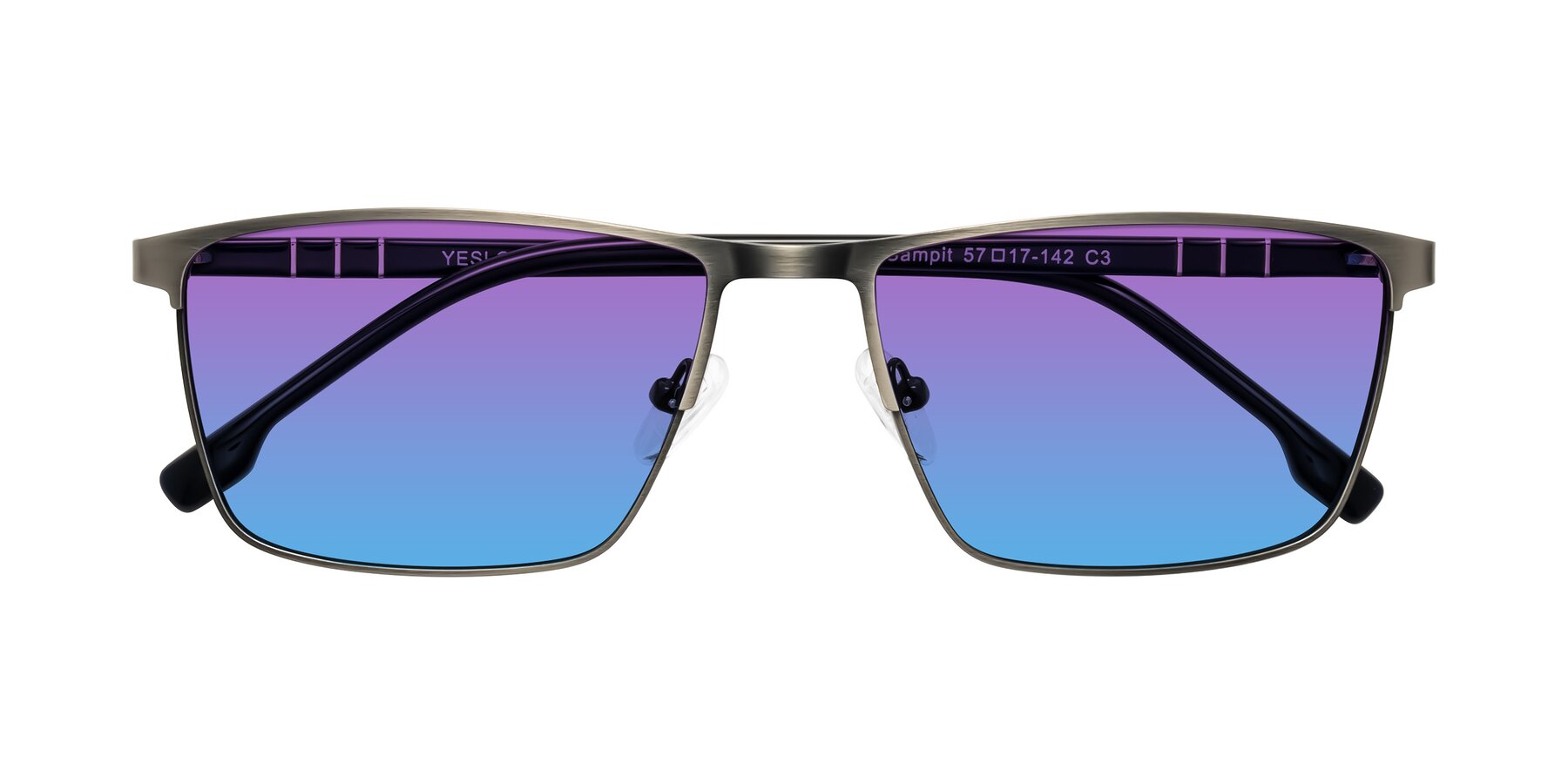 Folded Front of Sampit in Brushed Silver with Purple / Blue Gradient Lenses