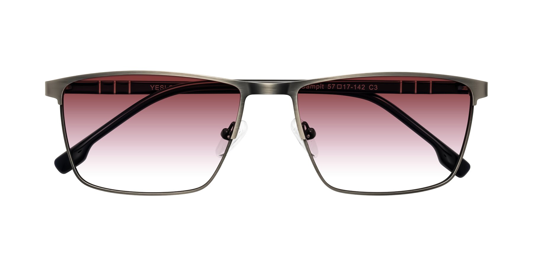 Folded Front of Sampit in Brushed Silver with Garnet Gradient Lenses