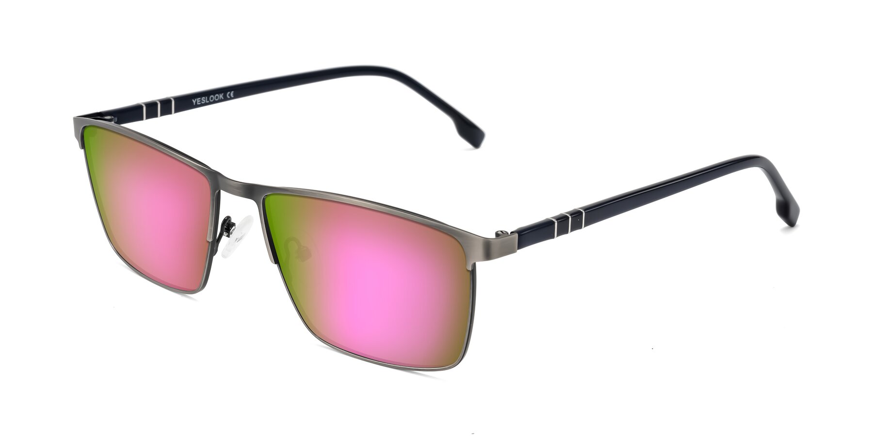 Angle of Sampit in Brushed Silver with Pink Mirrored Lenses