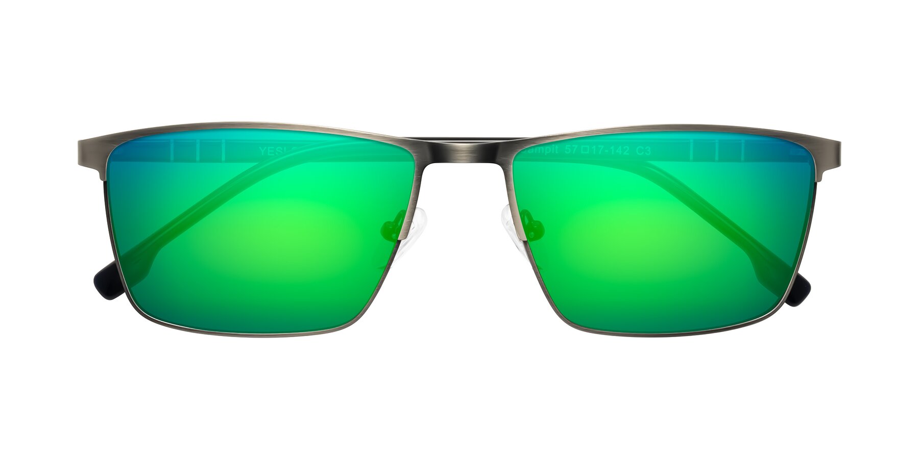 Folded Front of Sampit in Brushed Silver with Green Mirrored Lenses