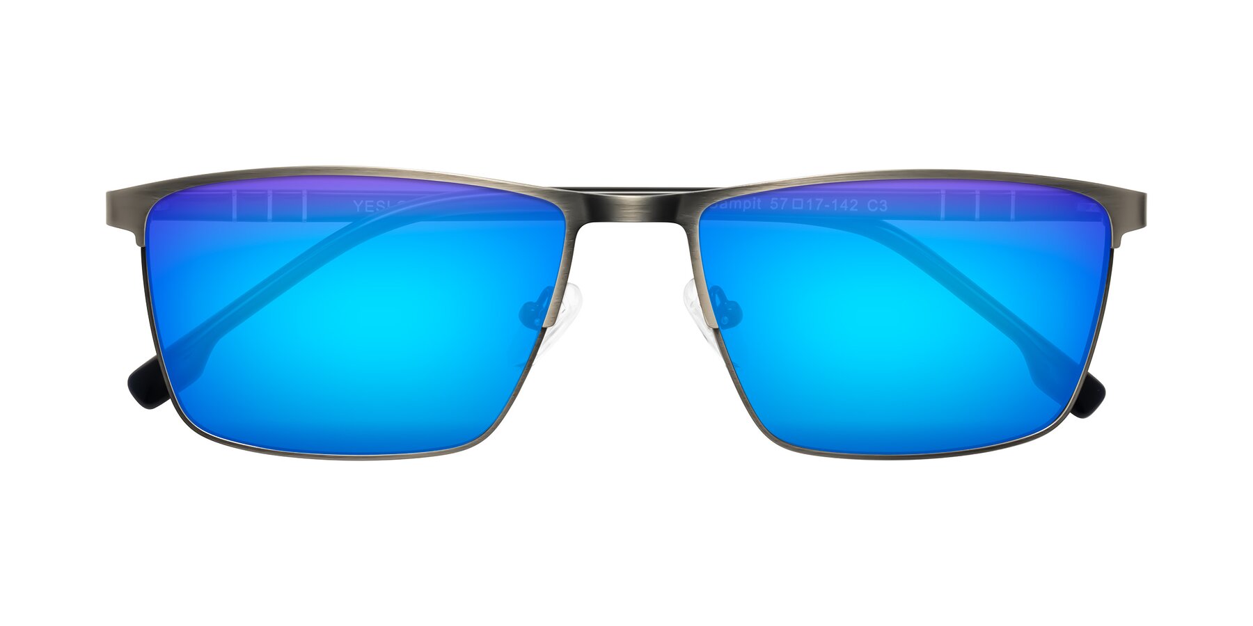 Folded Front of Sampit in Brushed Silver with Blue Mirrored Lenses