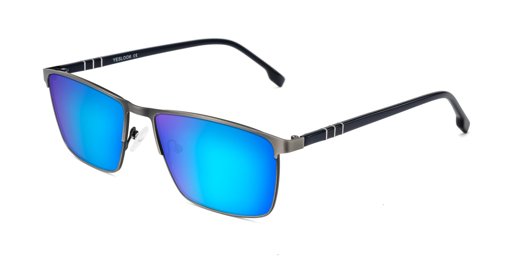 Angle of Sampit in Brushed Silver with Blue Mirrored Lenses