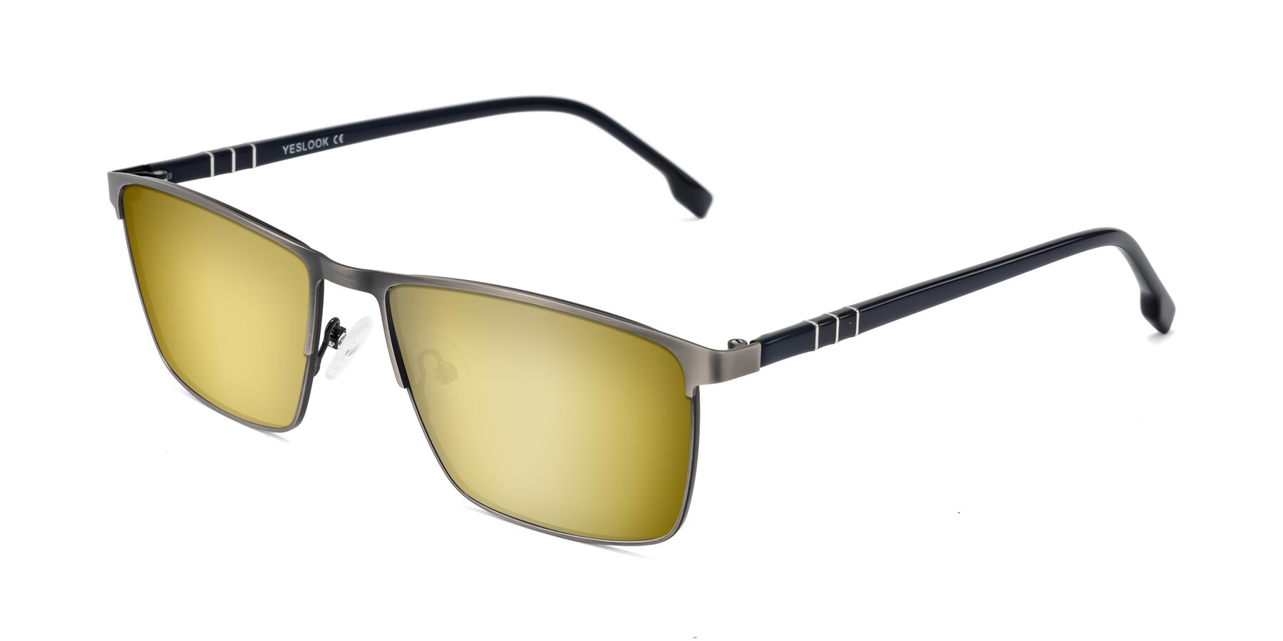 Angle of Sampit in Brushed Silver with Gold Mirrored Lenses