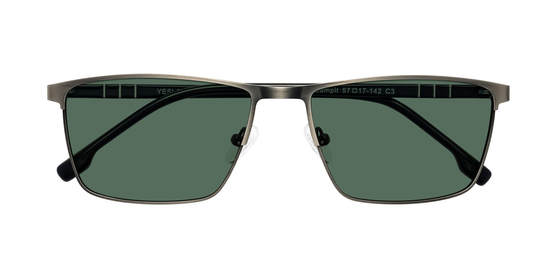 Folded Front of Sampit in Brushed Silver with Green Polarized Lenses