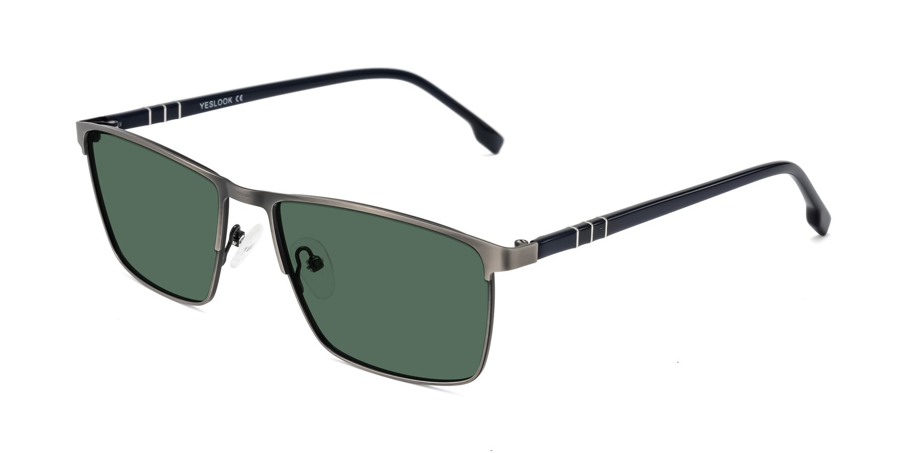 Angle of Sampit in Brushed Silver with Green Polarized Lenses