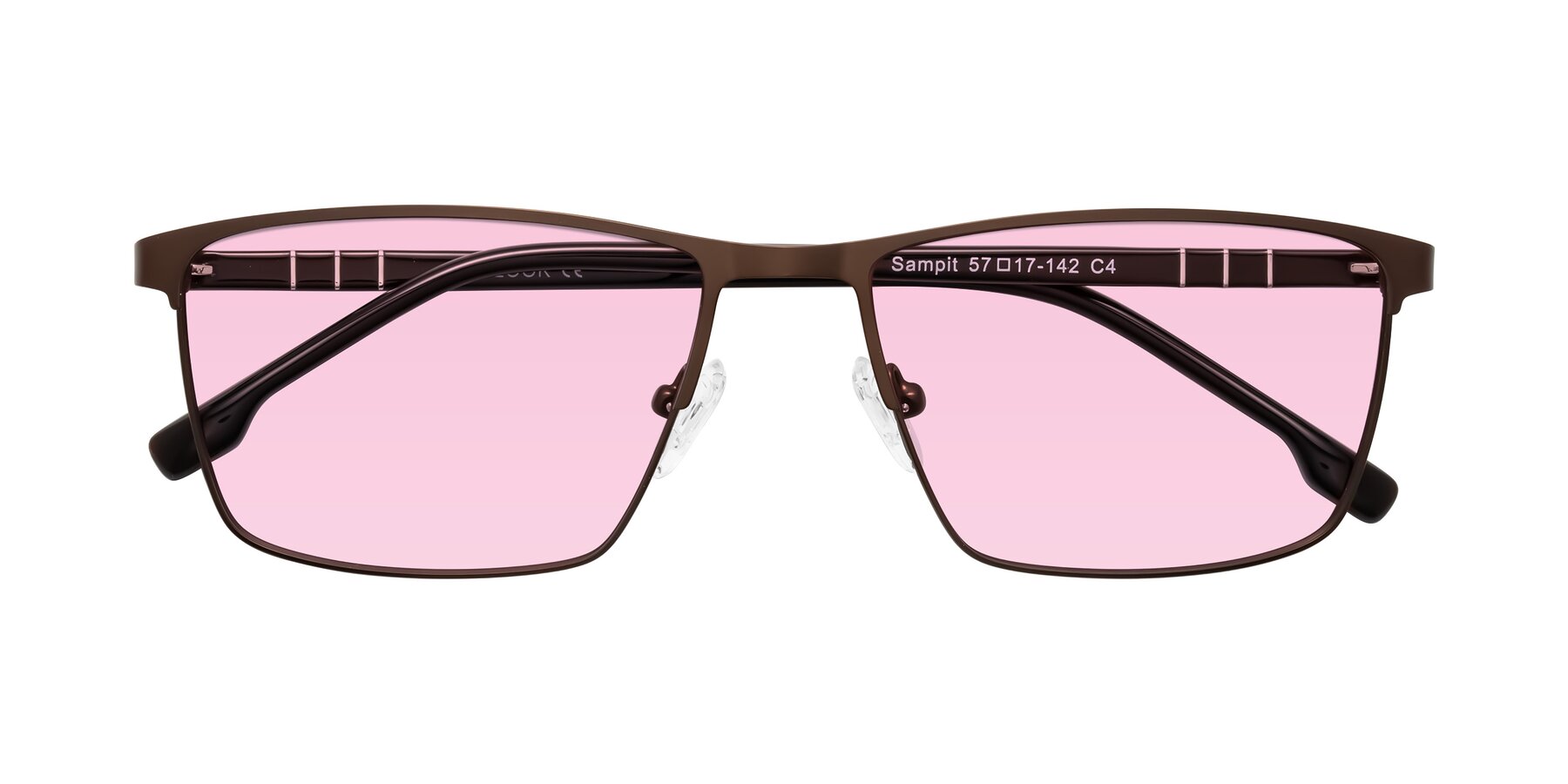 Folded Front of Sampit in Matte Brown with Light Pink Tinted Lenses