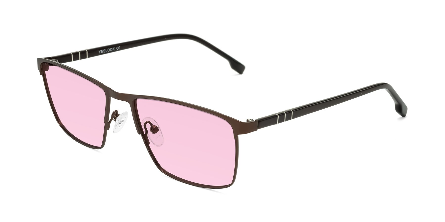 Angle of Sampit in Matte Brown with Light Pink Tinted Lenses