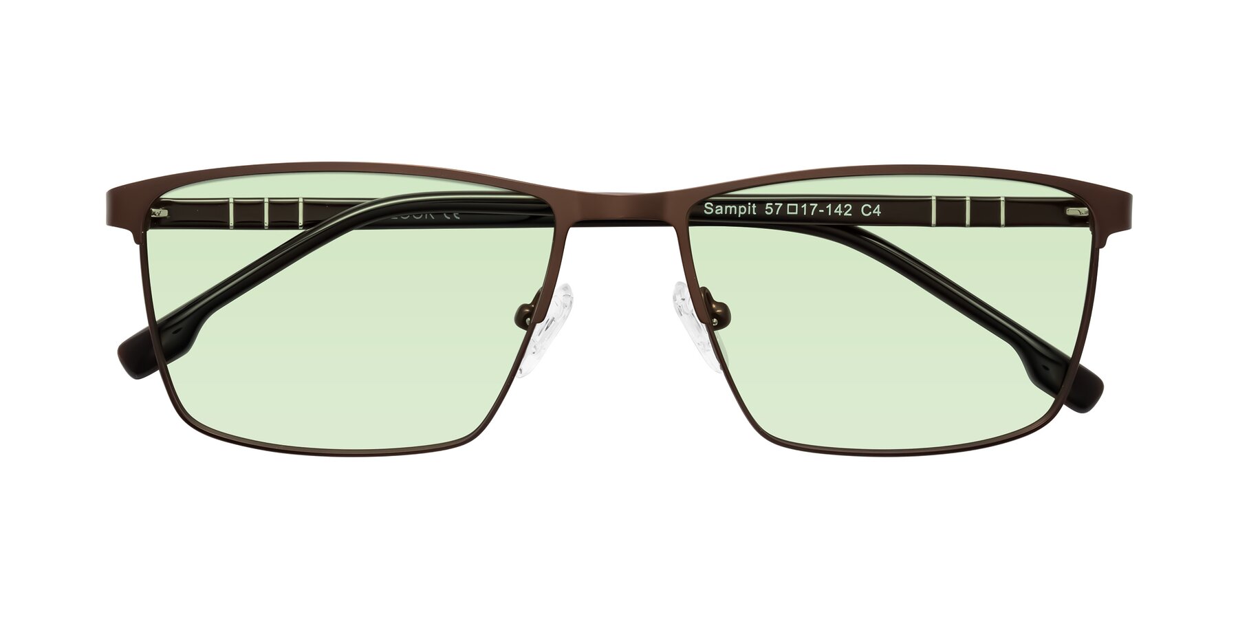 Folded Front of Sampit in Matte Brown with Light Green Tinted Lenses