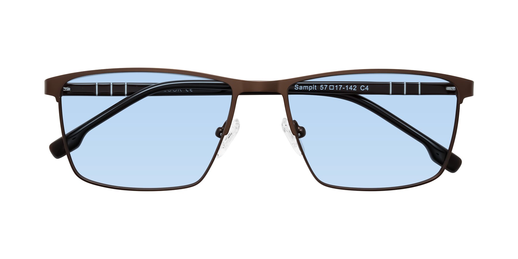 Folded Front of Sampit in Matte Brown with Light Blue Tinted Lenses