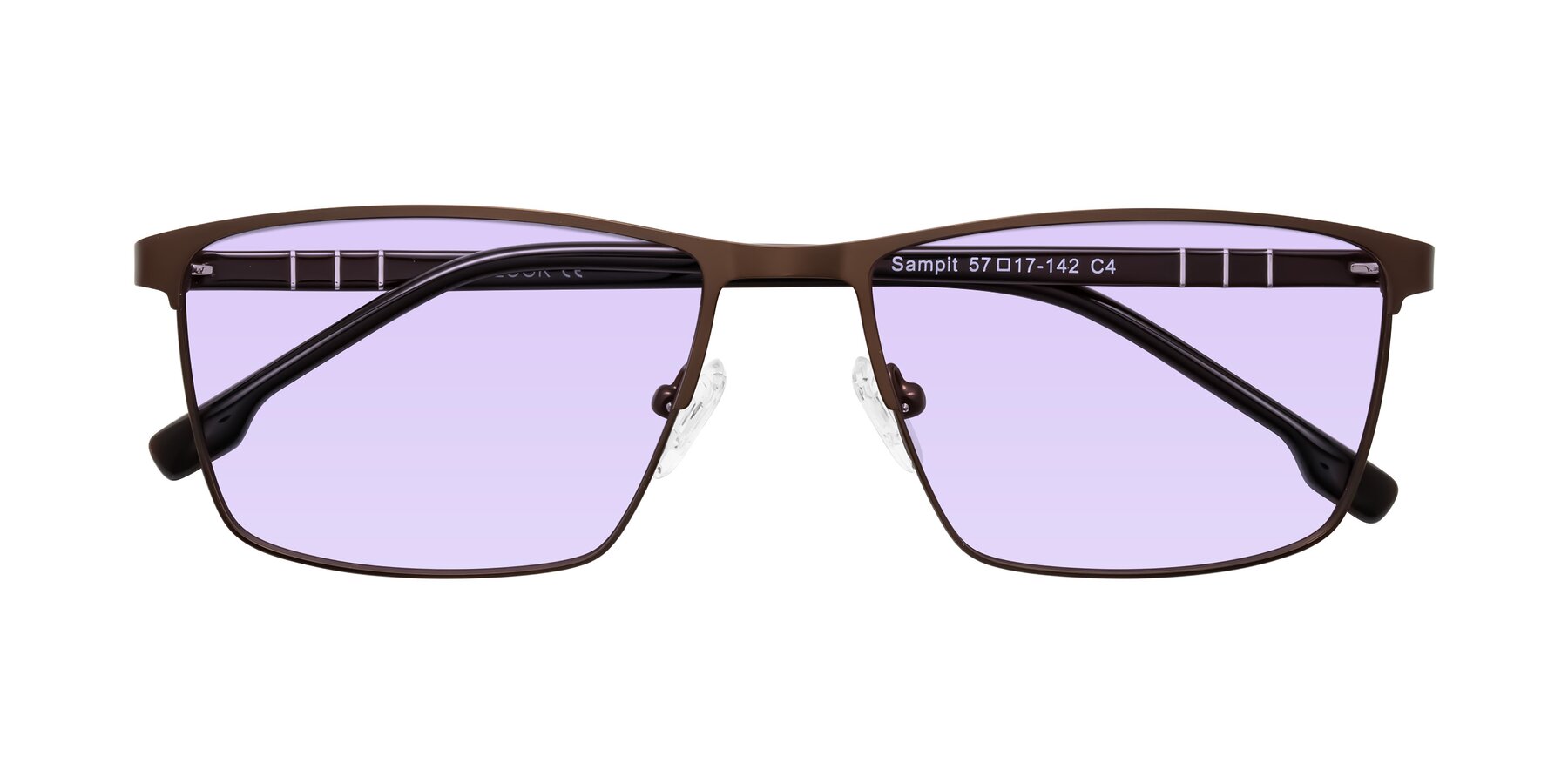 Folded Front of Sampit in Matte Brown with Light Purple Tinted Lenses