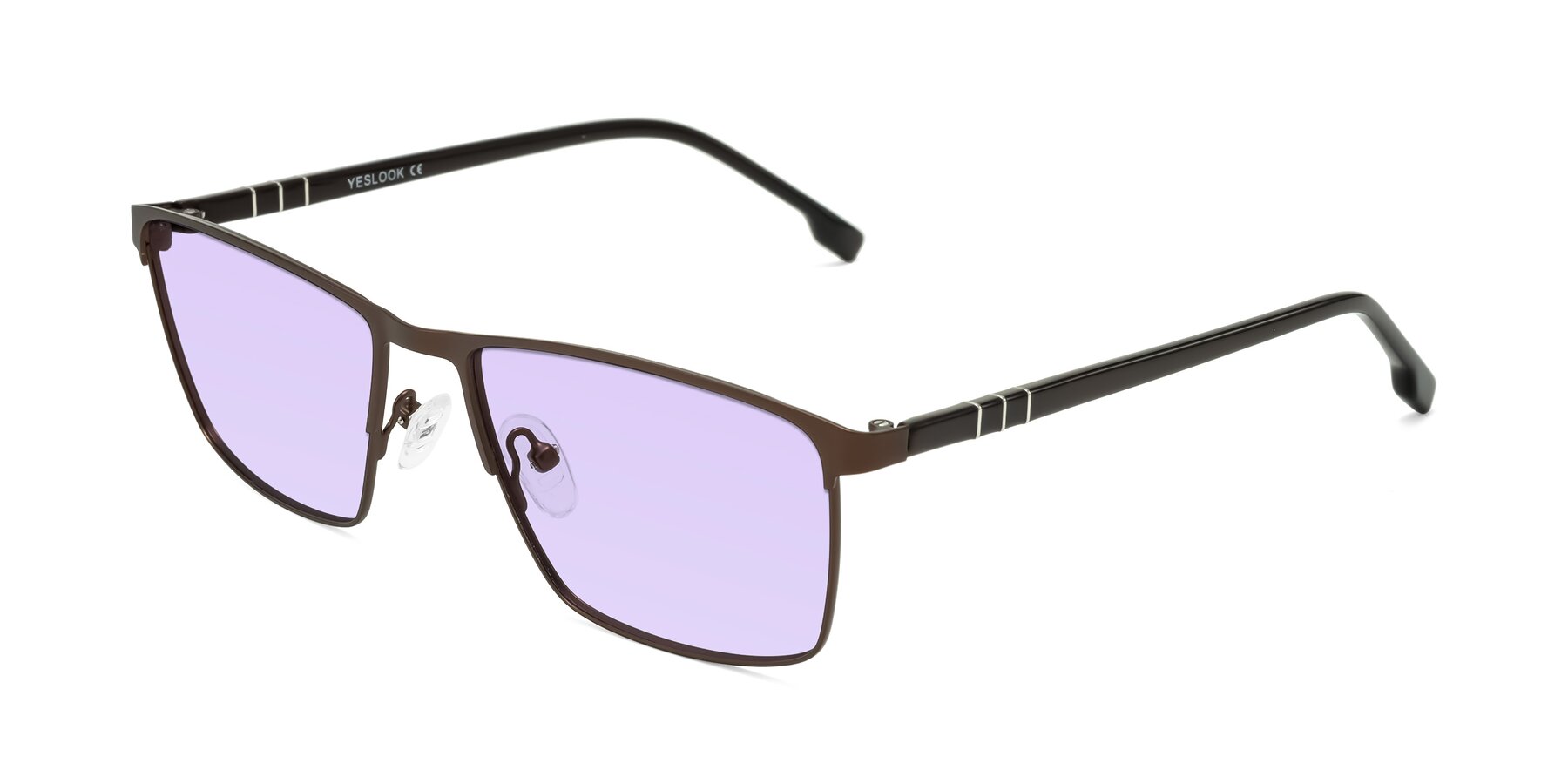Angle of Sampit in Matte Brown with Light Purple Tinted Lenses
