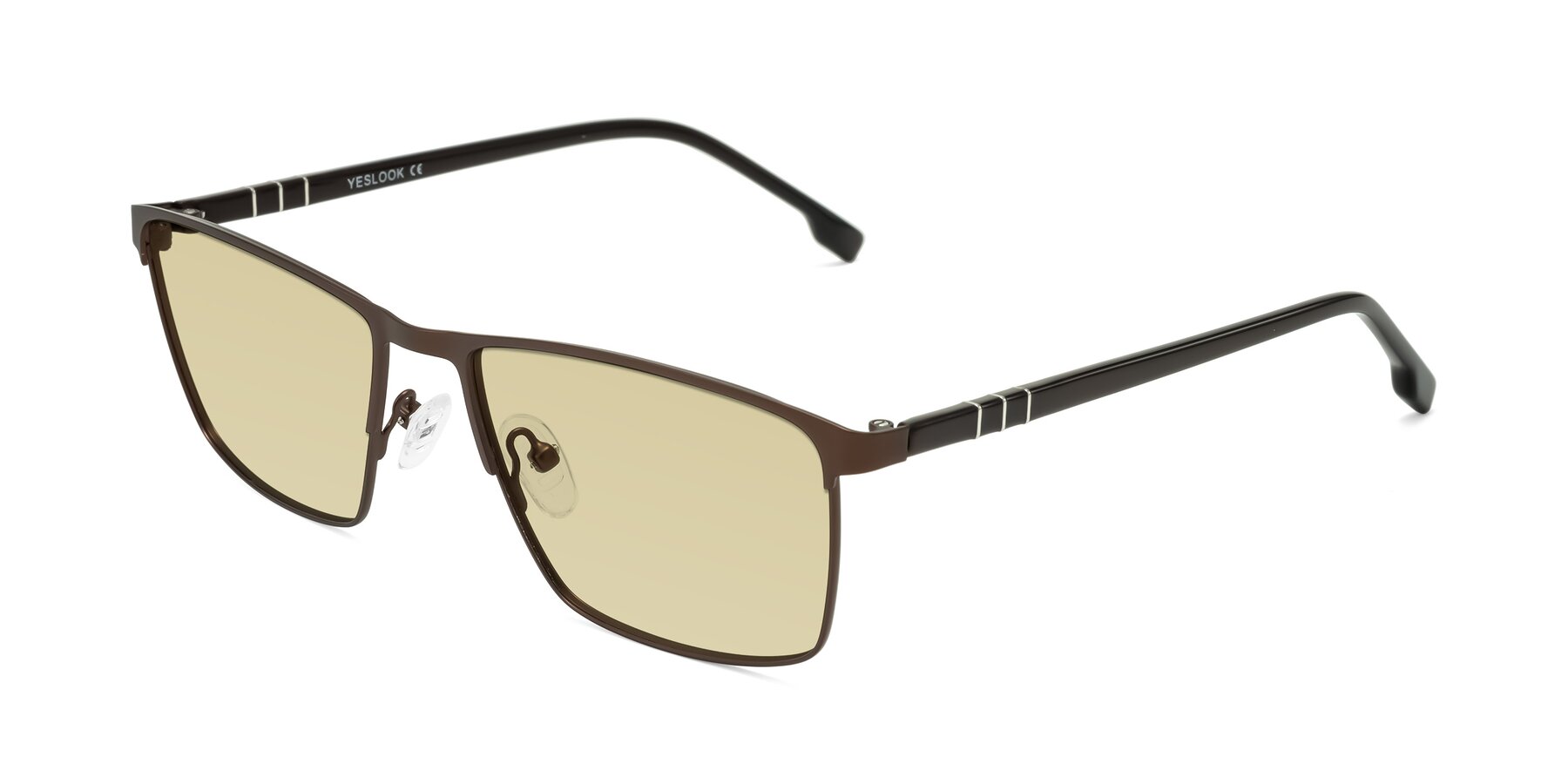 Angle of Sampit in Matte Brown with Light Champagne Tinted Lenses