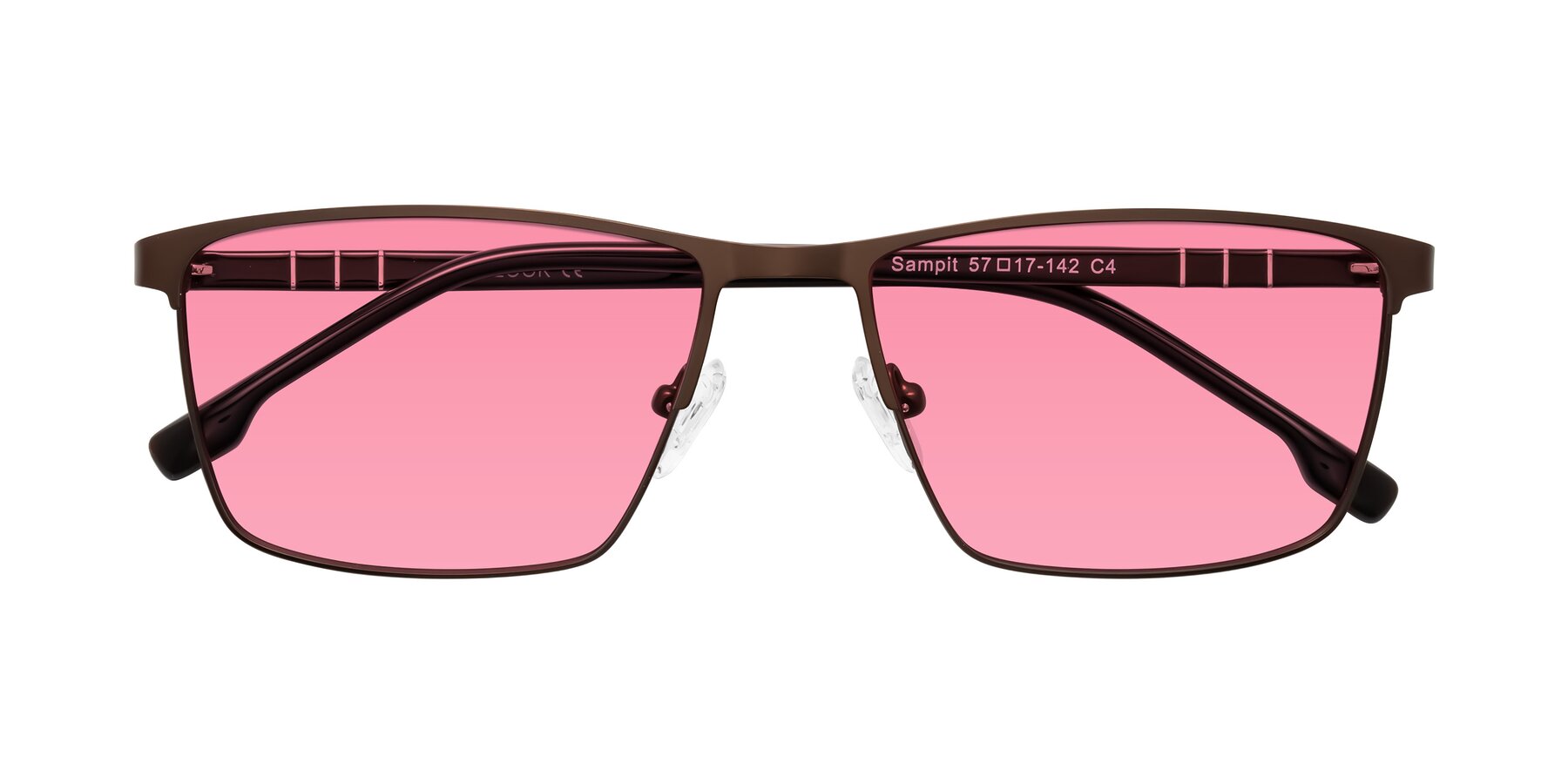 Folded Front of Sampit in Matte Brown with Pink Tinted Lenses