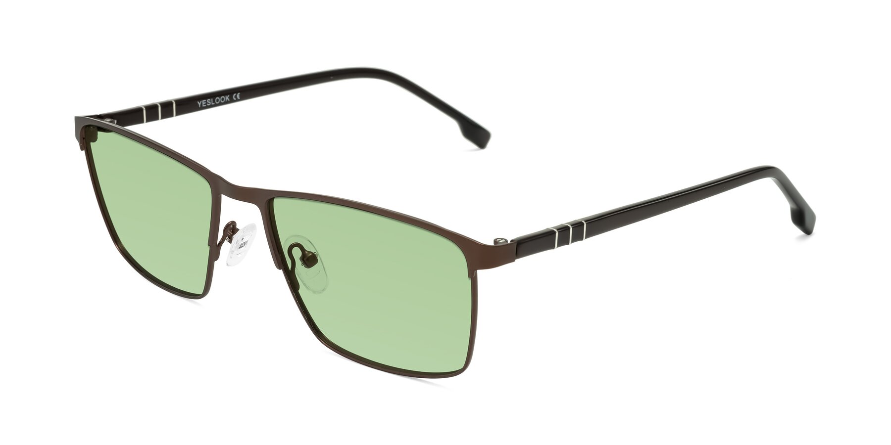 Angle of Sampit in Matte Brown with Medium Green Tinted Lenses