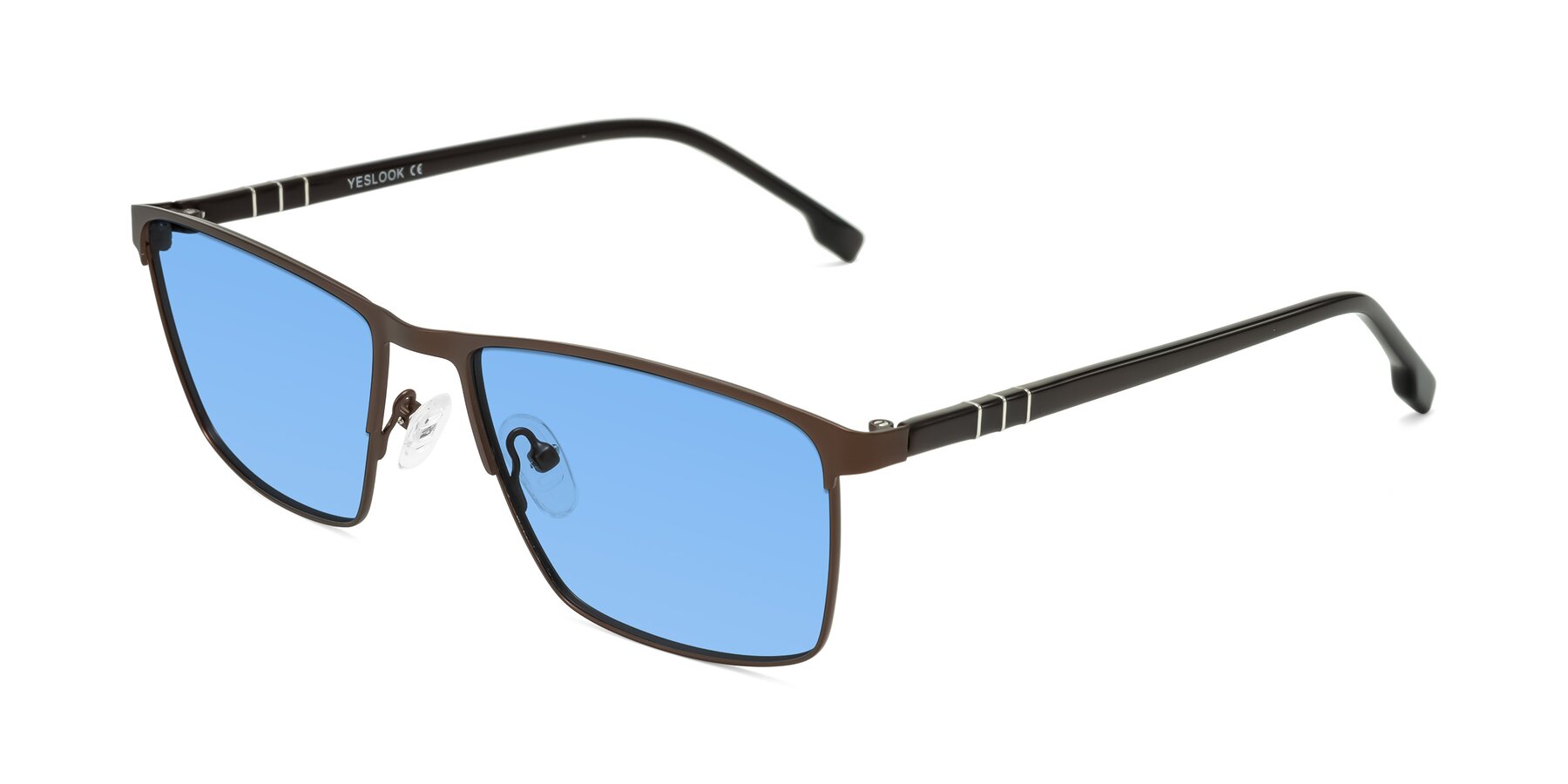 Angle of Sampit in Matte Brown with Medium Blue Tinted Lenses