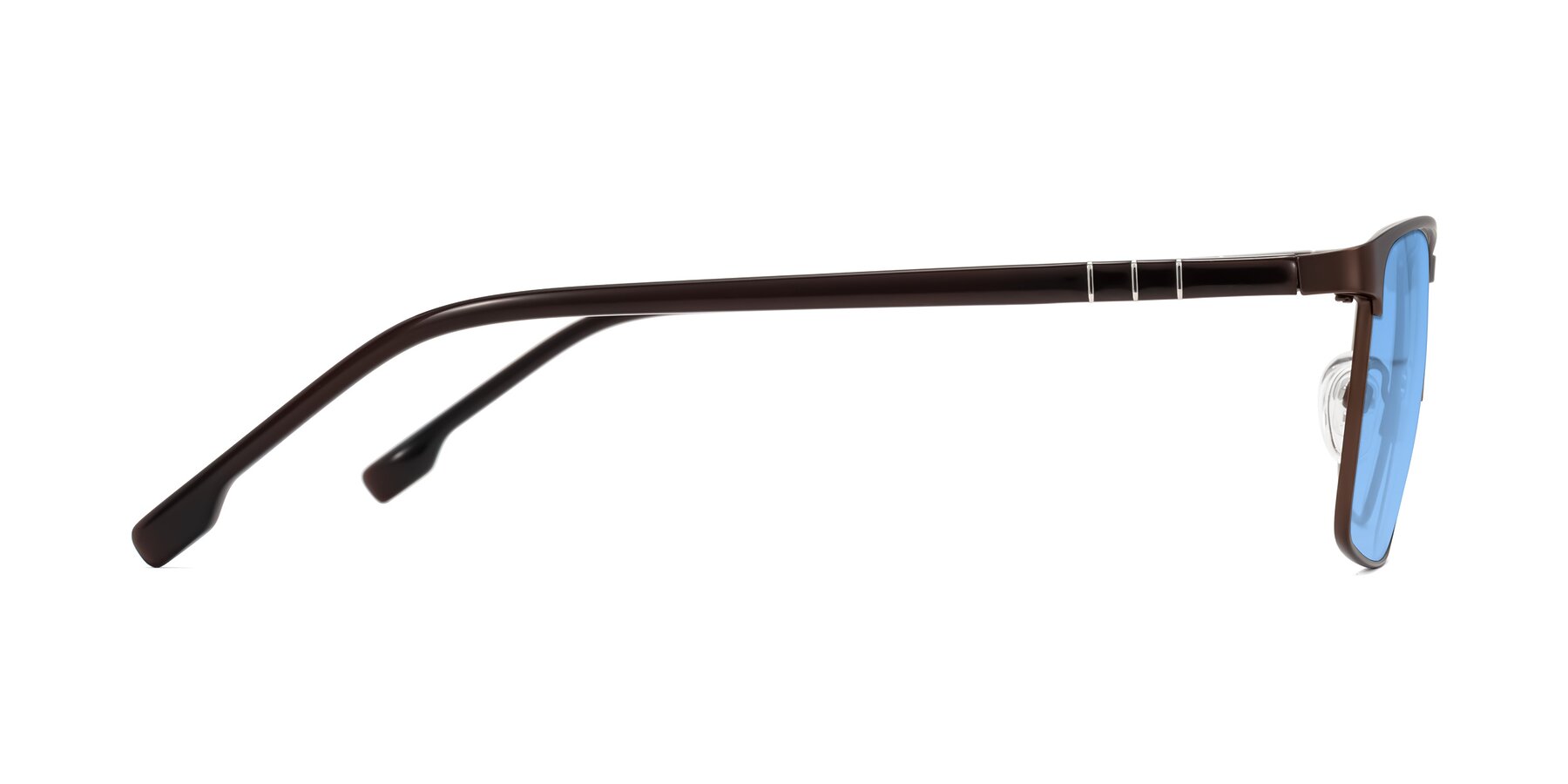 Side of Sampit in Matte Brown with Medium Blue Tinted Lenses