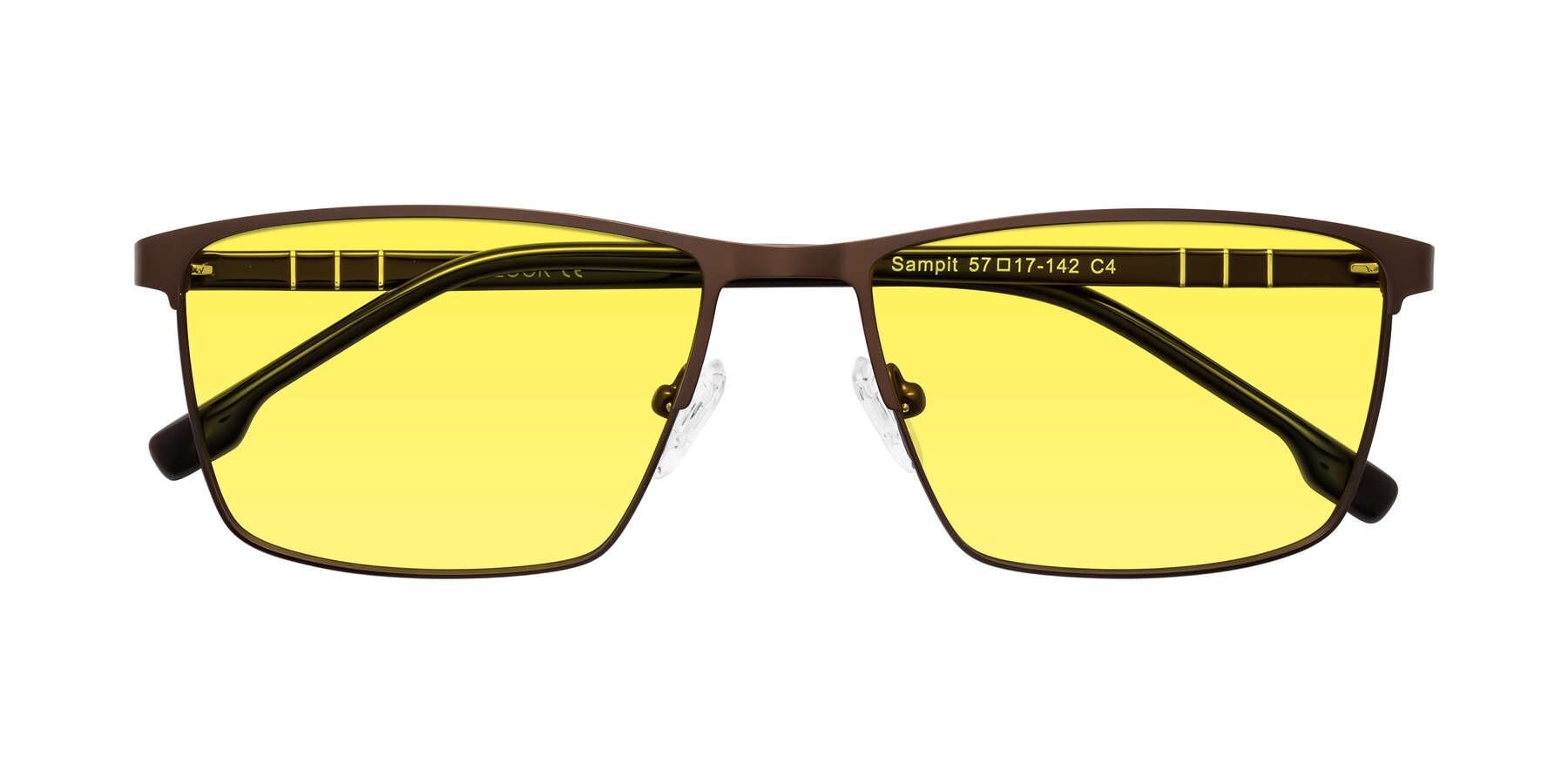 Folded Front of Sampit in Matte Brown with Medium Yellow Tinted Lenses
