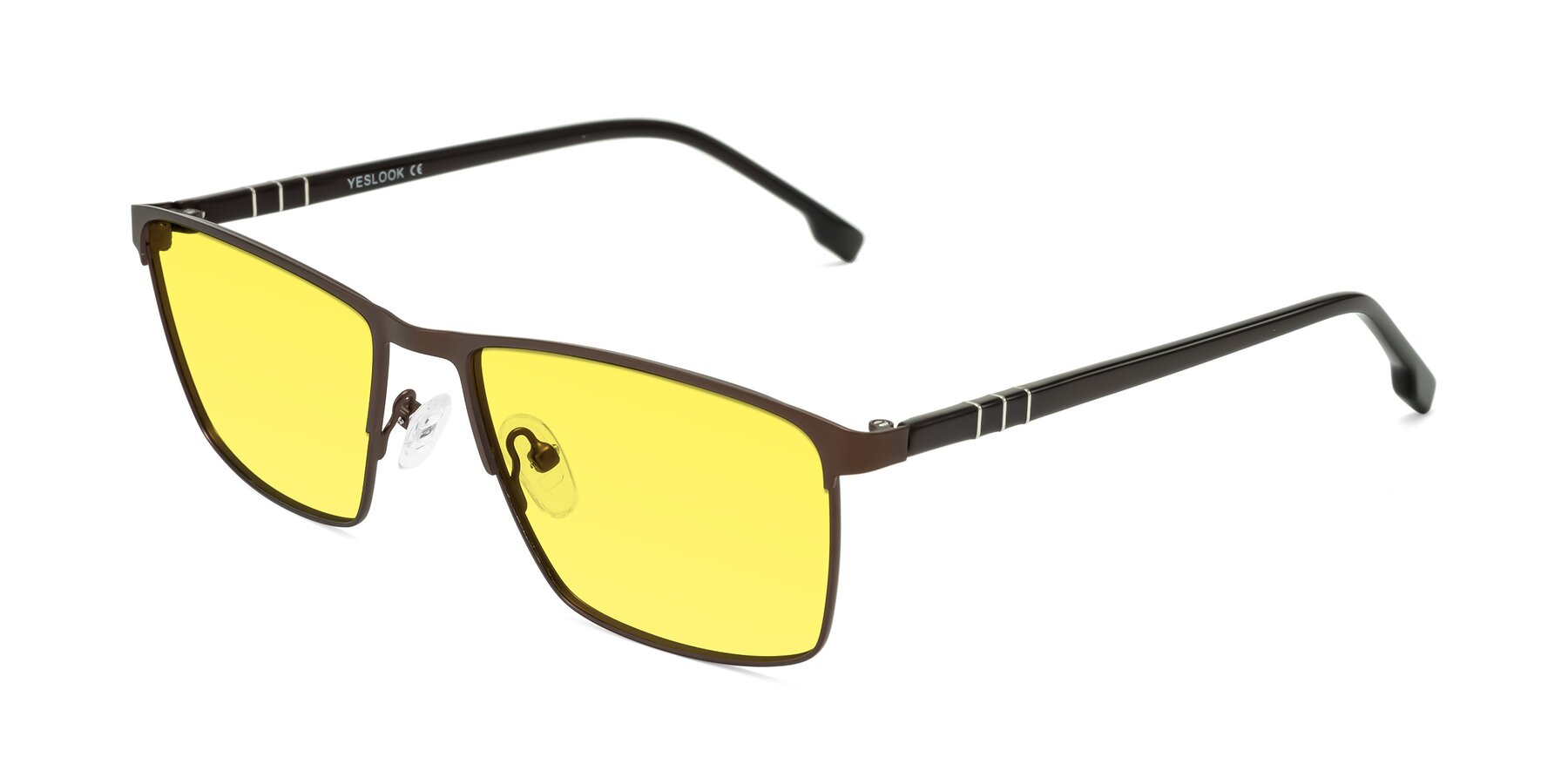 Angle of Sampit in Matte Brown with Medium Yellow Tinted Lenses