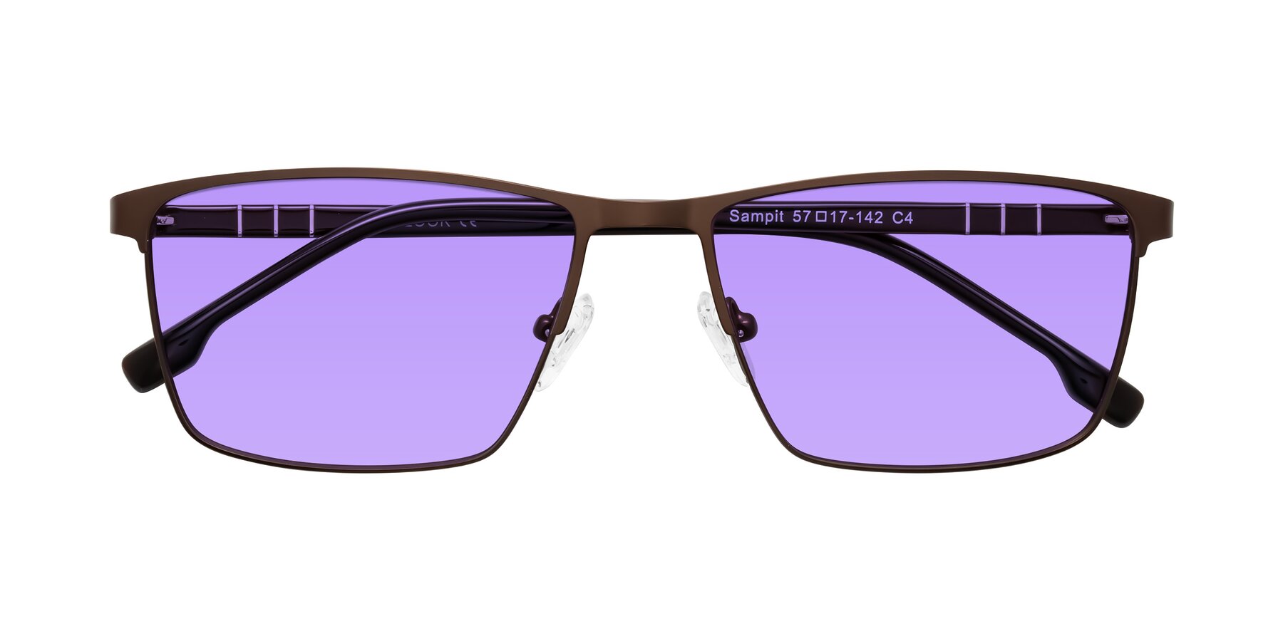Folded Front of Sampit in Matte Brown with Medium Purple Tinted Lenses