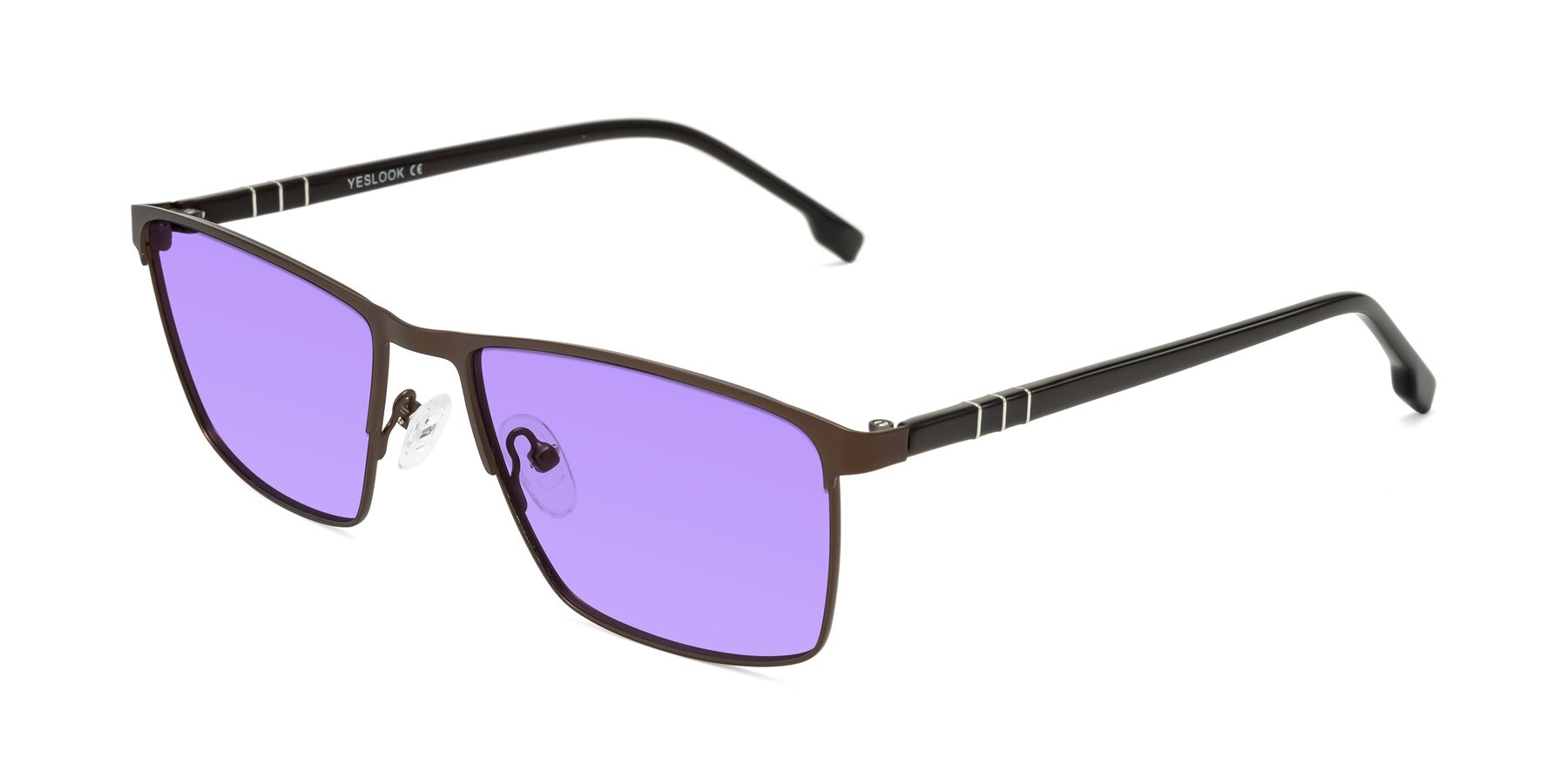 Angle of Sampit in Matte Brown with Medium Purple Tinted Lenses