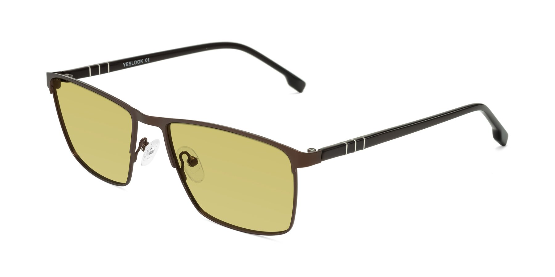 Angle of Sampit in Matte Brown with Medium Champagne Tinted Lenses