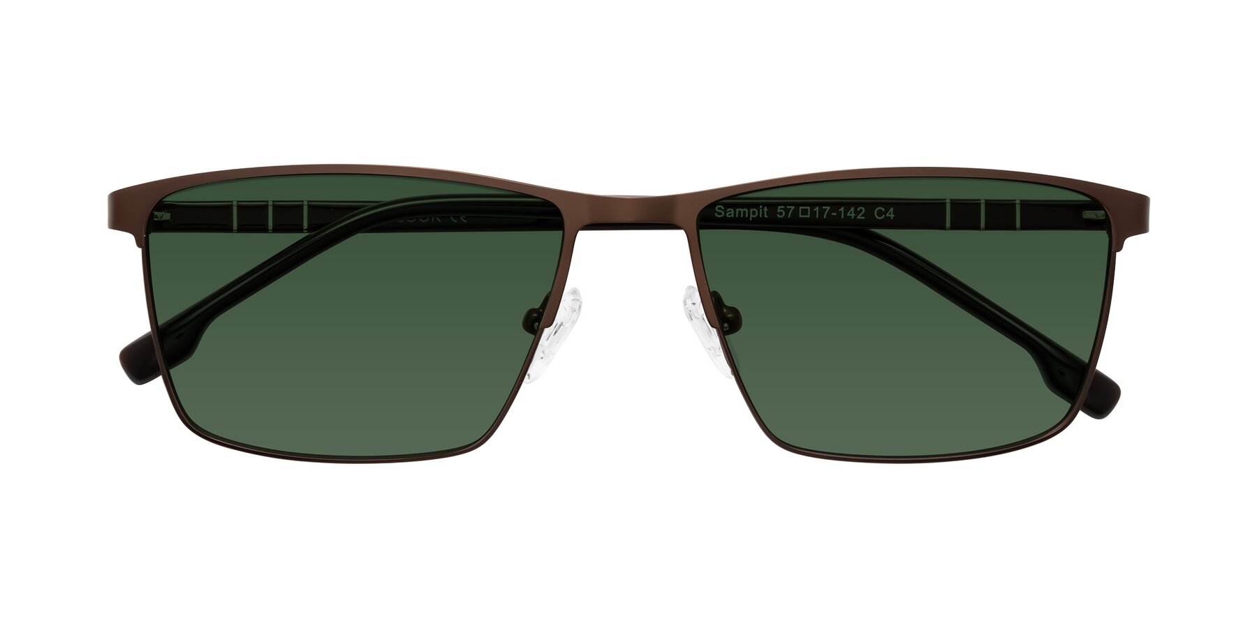 Folded Front of Sampit in Matte Brown with Green Tinted Lenses
