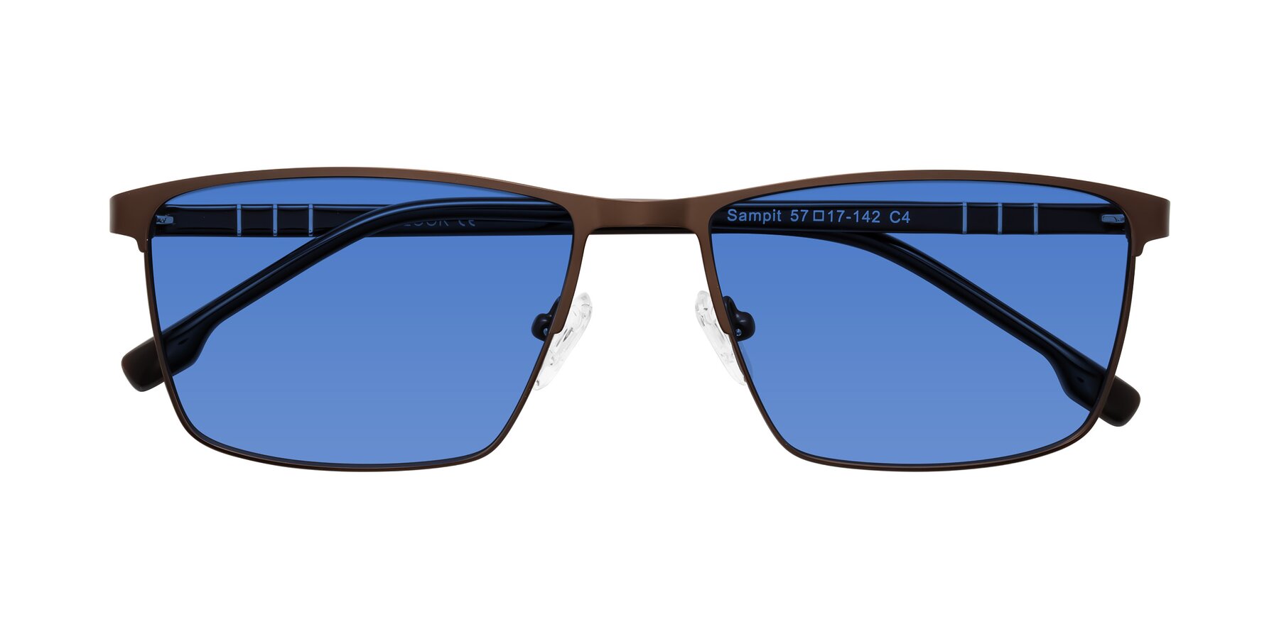 Folded Front of Sampit in Matte Brown with Blue Tinted Lenses