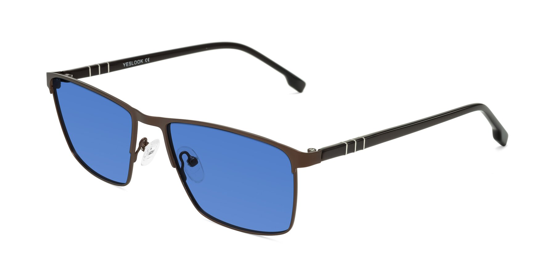Angle of Sampit in Matte Brown with Blue Tinted Lenses