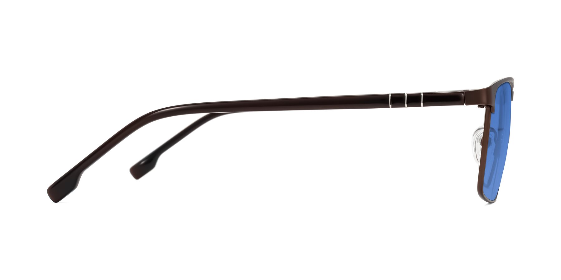 Side of Sampit in Matte Brown with Blue Tinted Lenses