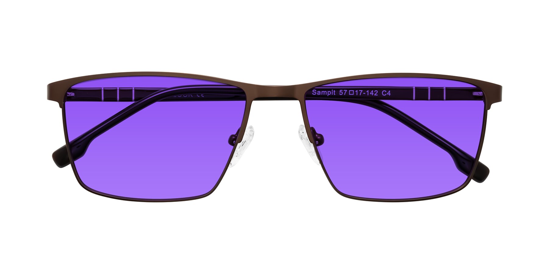 Folded Front of Sampit in Matte Brown with Purple Tinted Lenses