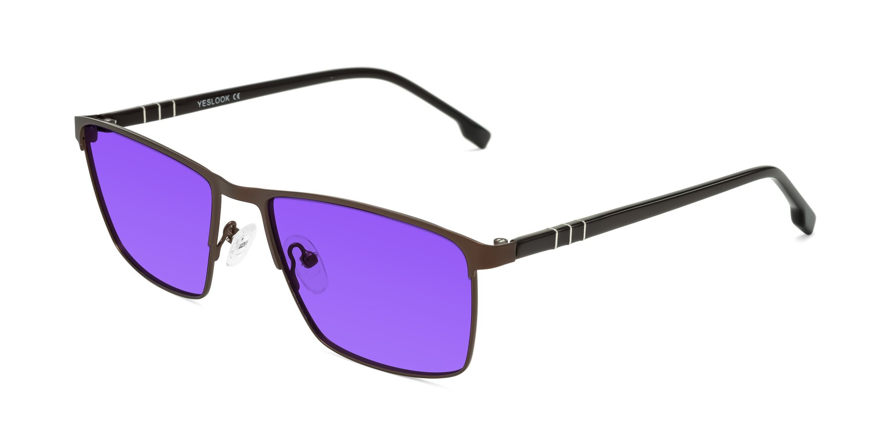 Angle of Sampit in Matte Brown with Purple Tinted Lenses