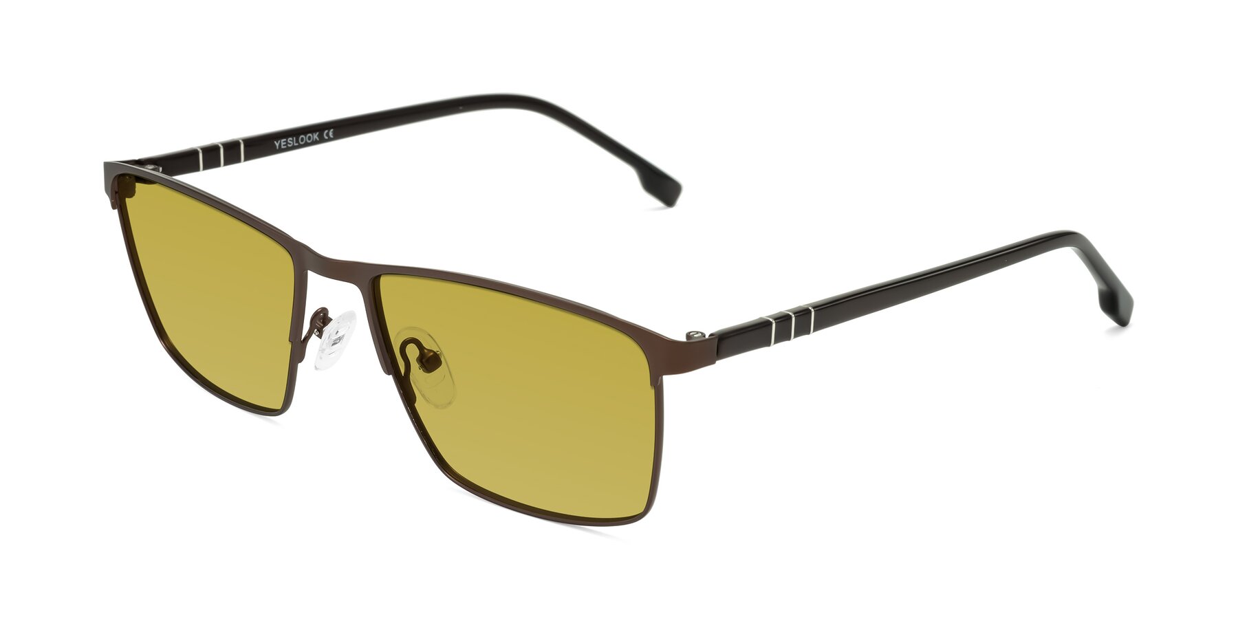 Angle of Sampit in Matte Brown with Champagne Tinted Lenses