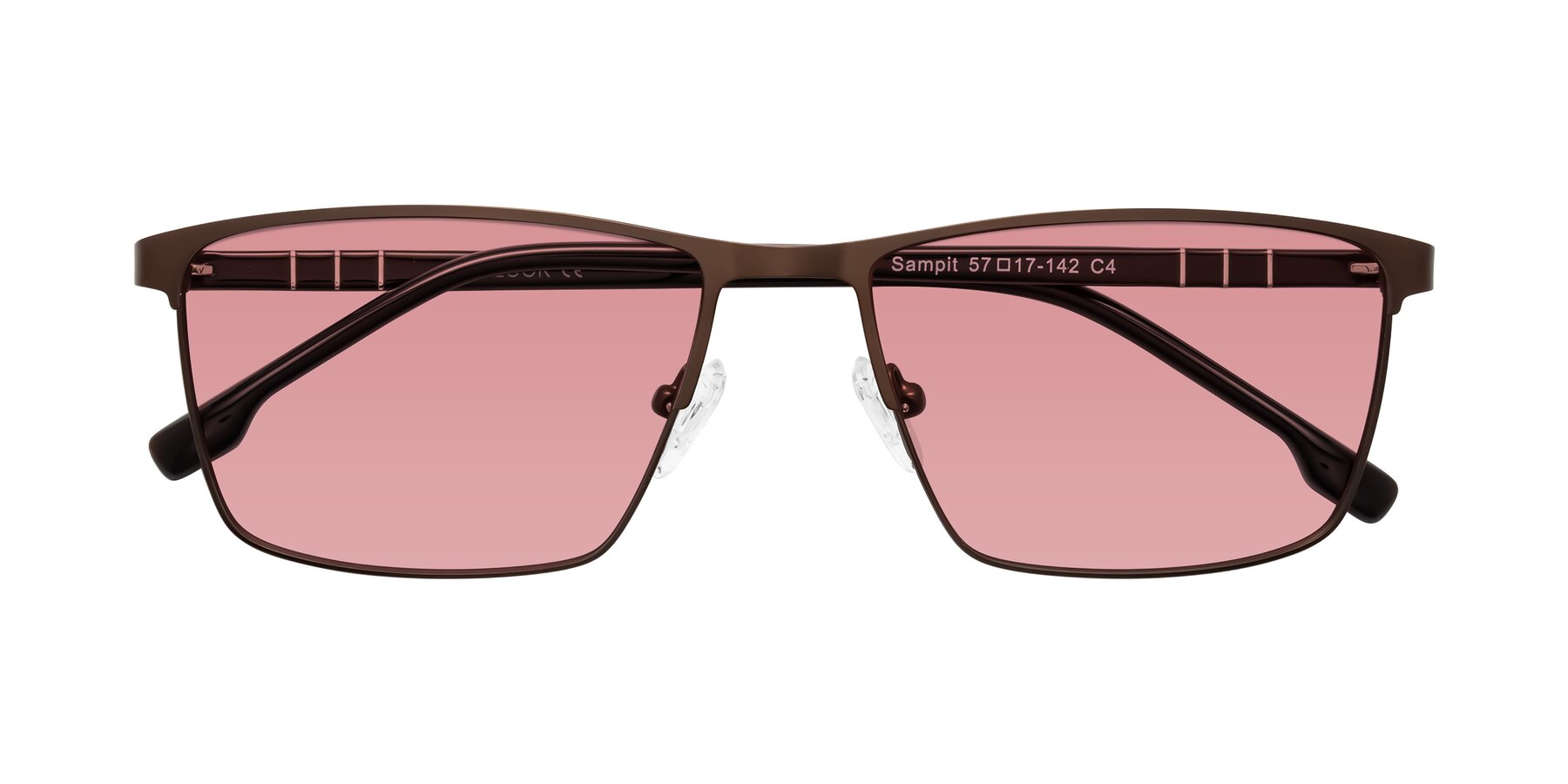Folded Front of Sampit in Matte Brown with Medium Garnet Tinted Lenses