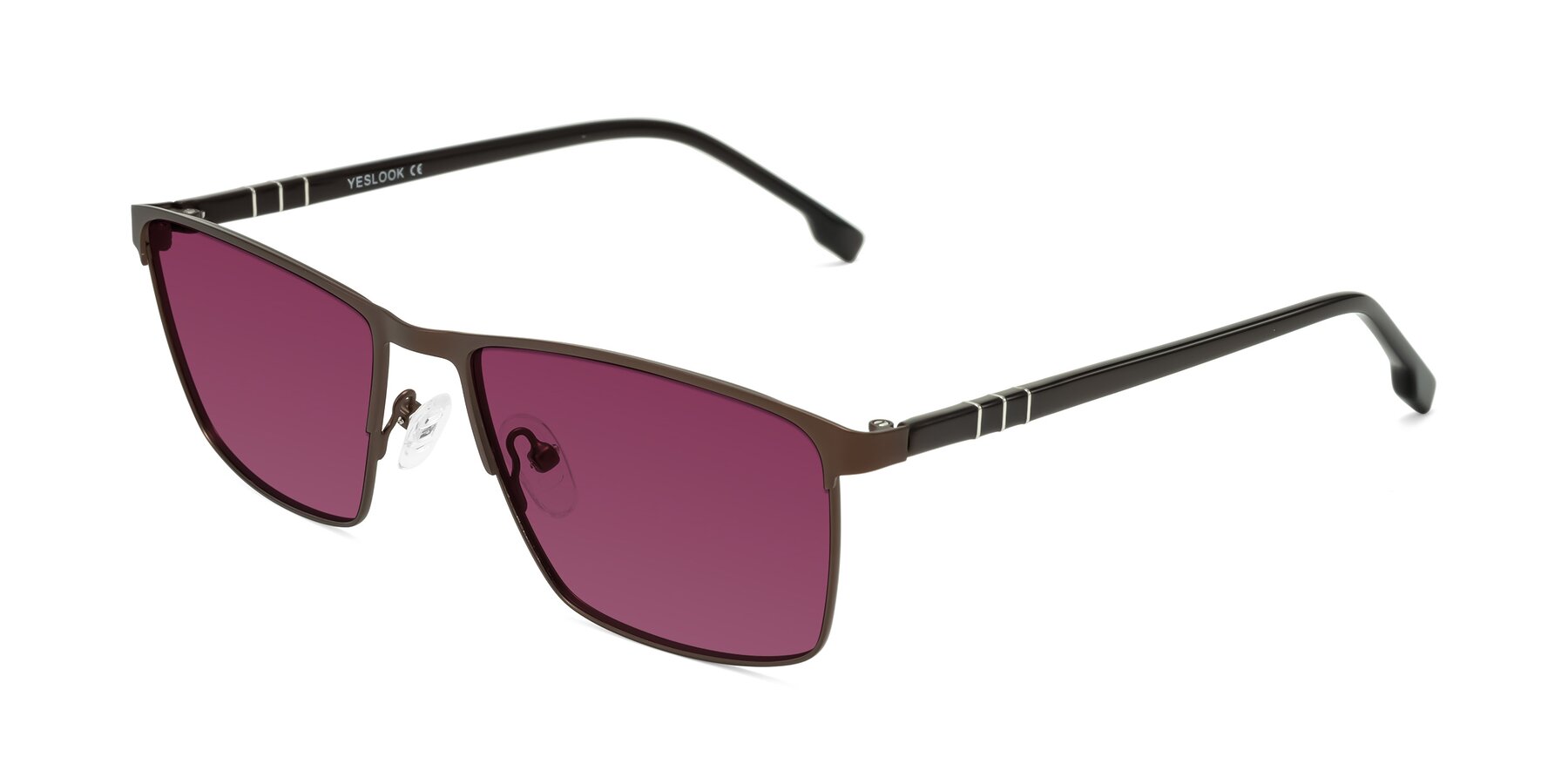 Angle of Sampit in Matte Brown with Wine Tinted Lenses