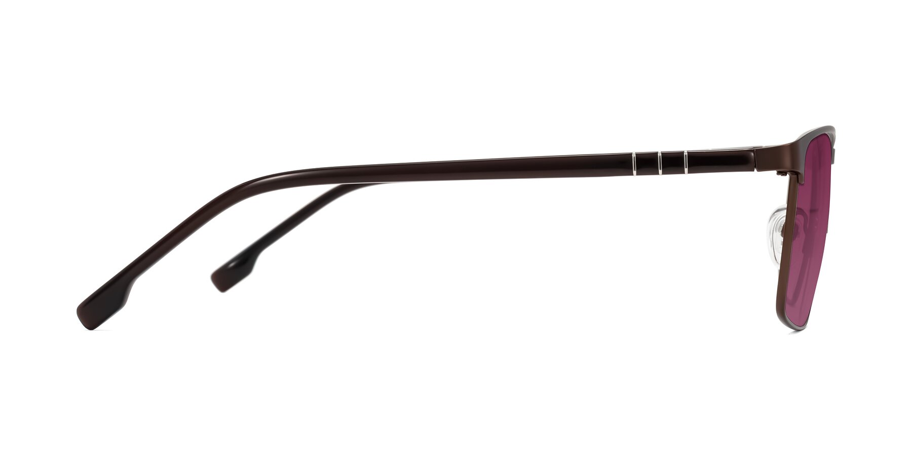 Side of Sampit in Matte Brown with Wine Tinted Lenses