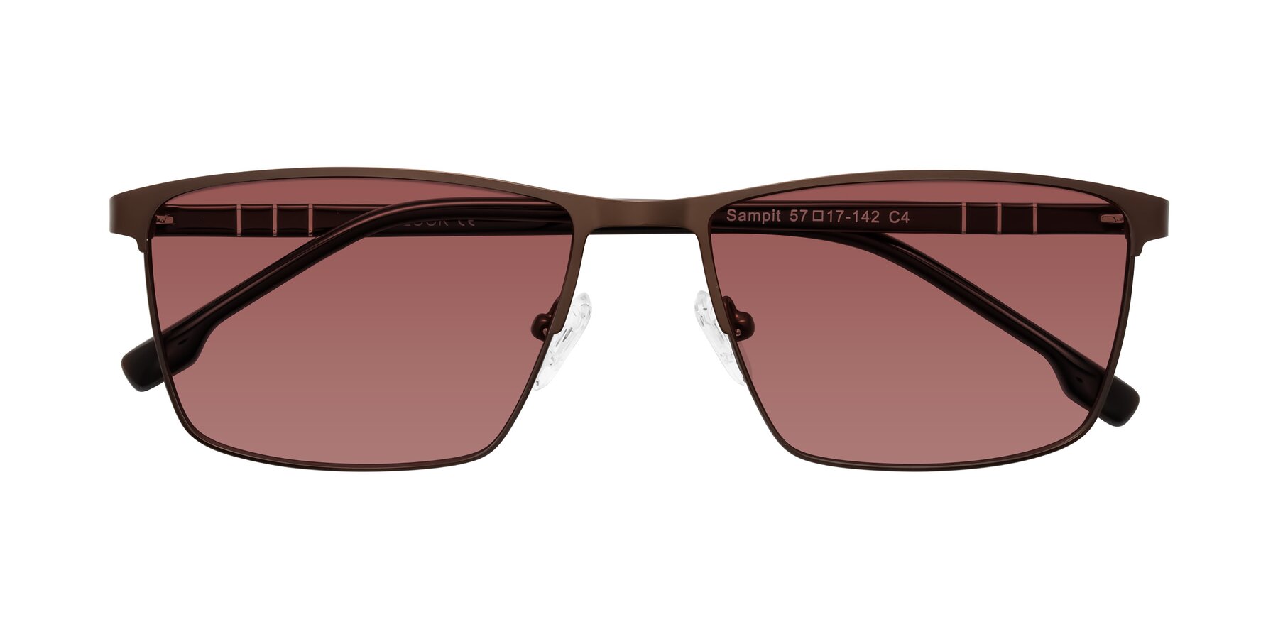 Folded Front of Sampit in Matte Brown with Garnet Tinted Lenses