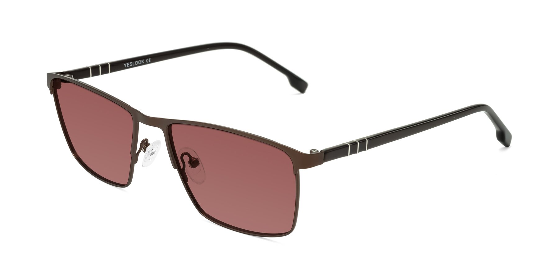 Angle of Sampit in Matte Brown with Garnet Tinted Lenses