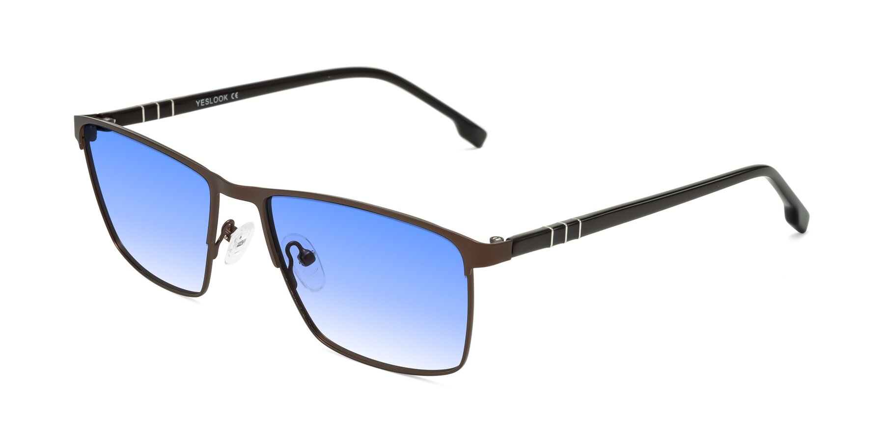 Angle of Sampit in Matte Brown with Blue Gradient Lenses