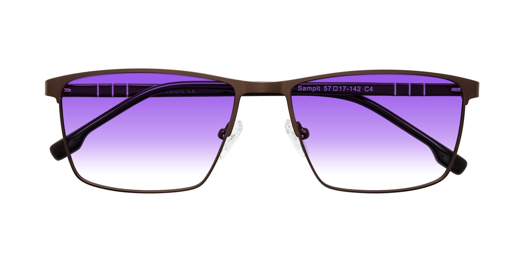 Folded Front of Sampit in Matte Brown with Purple Gradient Lenses