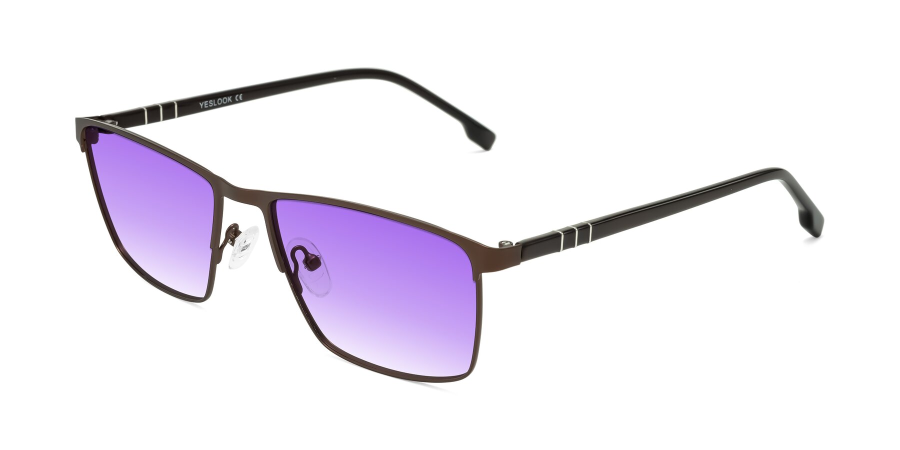 Angle of Sampit in Matte Brown with Purple Gradient Lenses