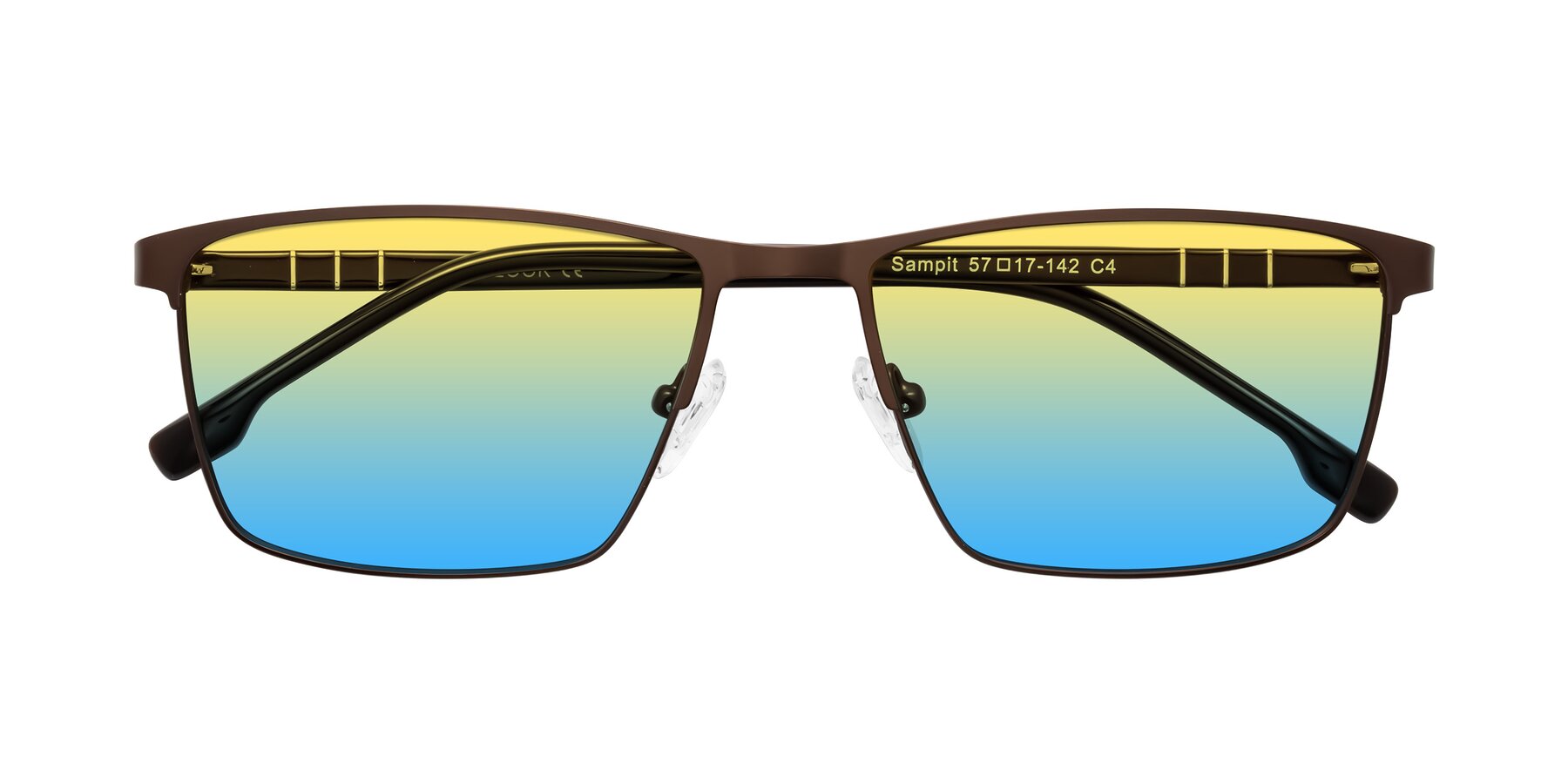 Folded Front of Sampit in Matte Brown with Yellow / Blue Gradient Lenses