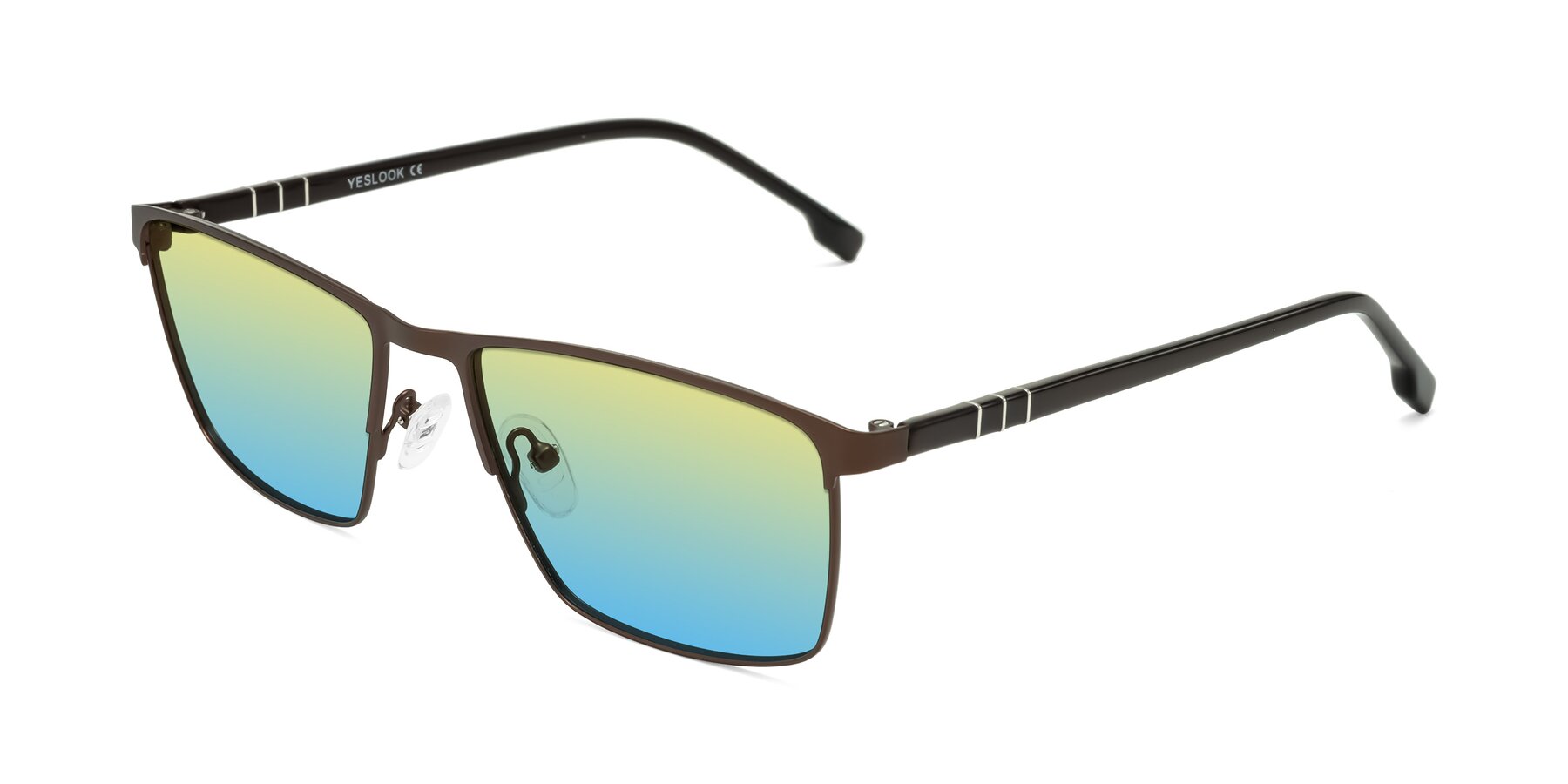 Angle of Sampit in Matte Brown with Yellow / Blue Gradient Lenses