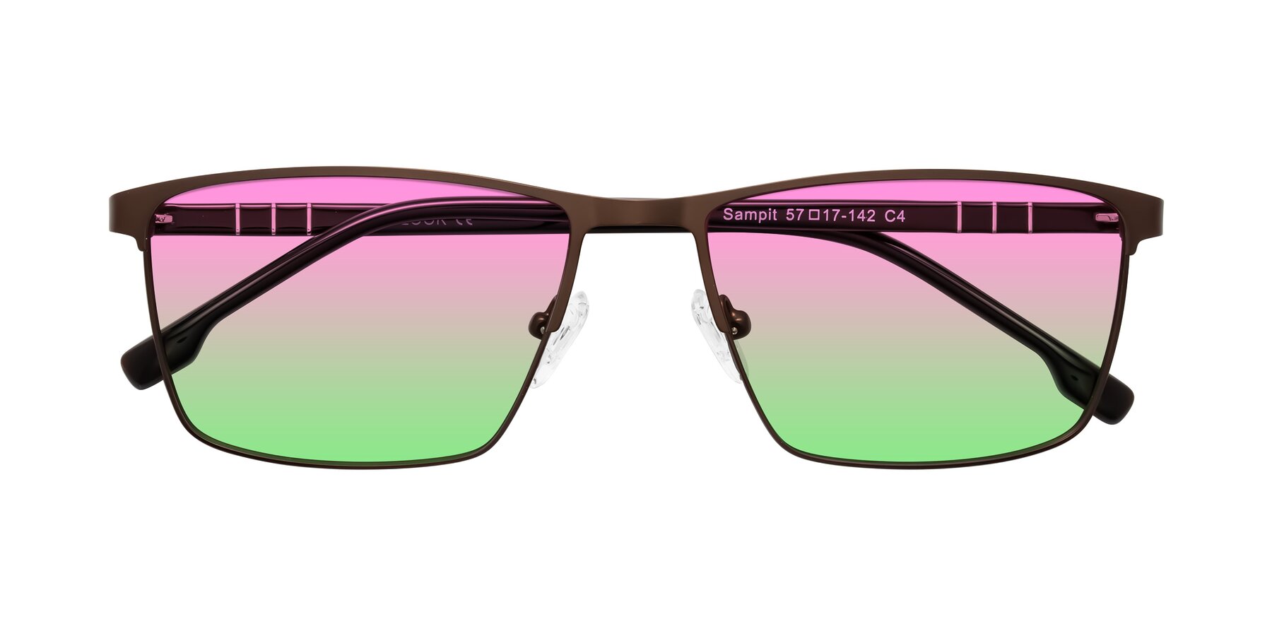 Folded Front of Sampit in Matte Brown with Pink / Green Gradient Lenses